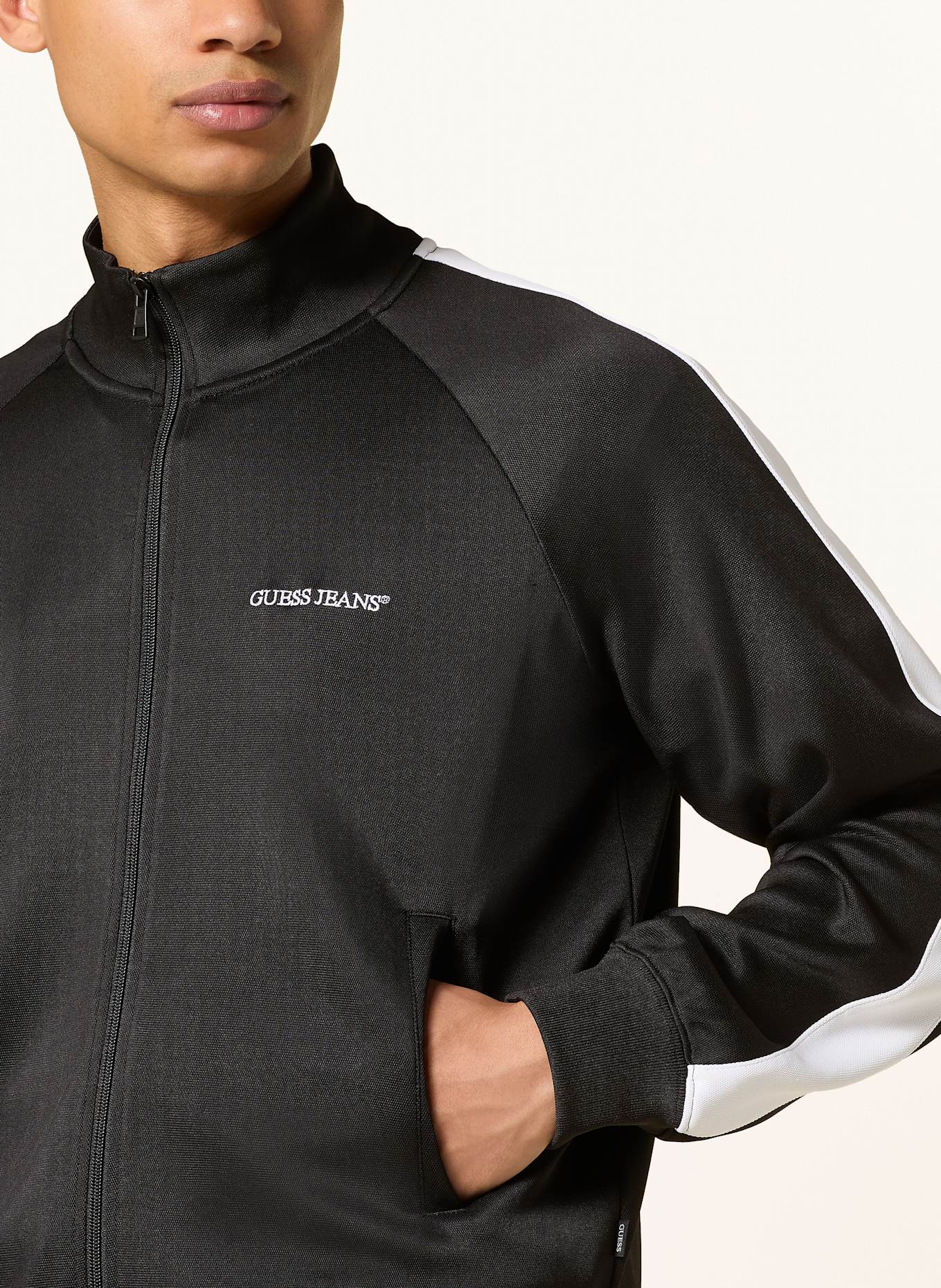 GUESS JEANS Sweatjacke: SCHWARZ / WEISS