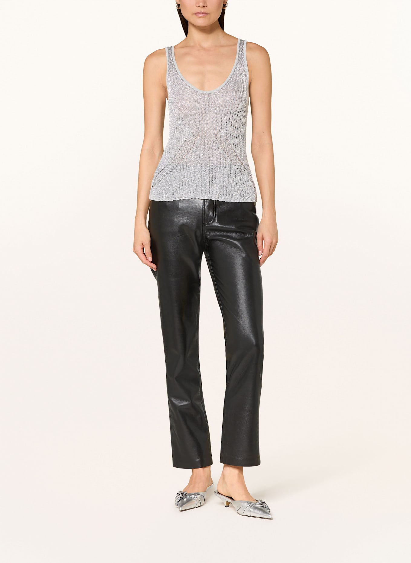 PINKO Knit top NOHA with glitter thread: GRAY / SILVER