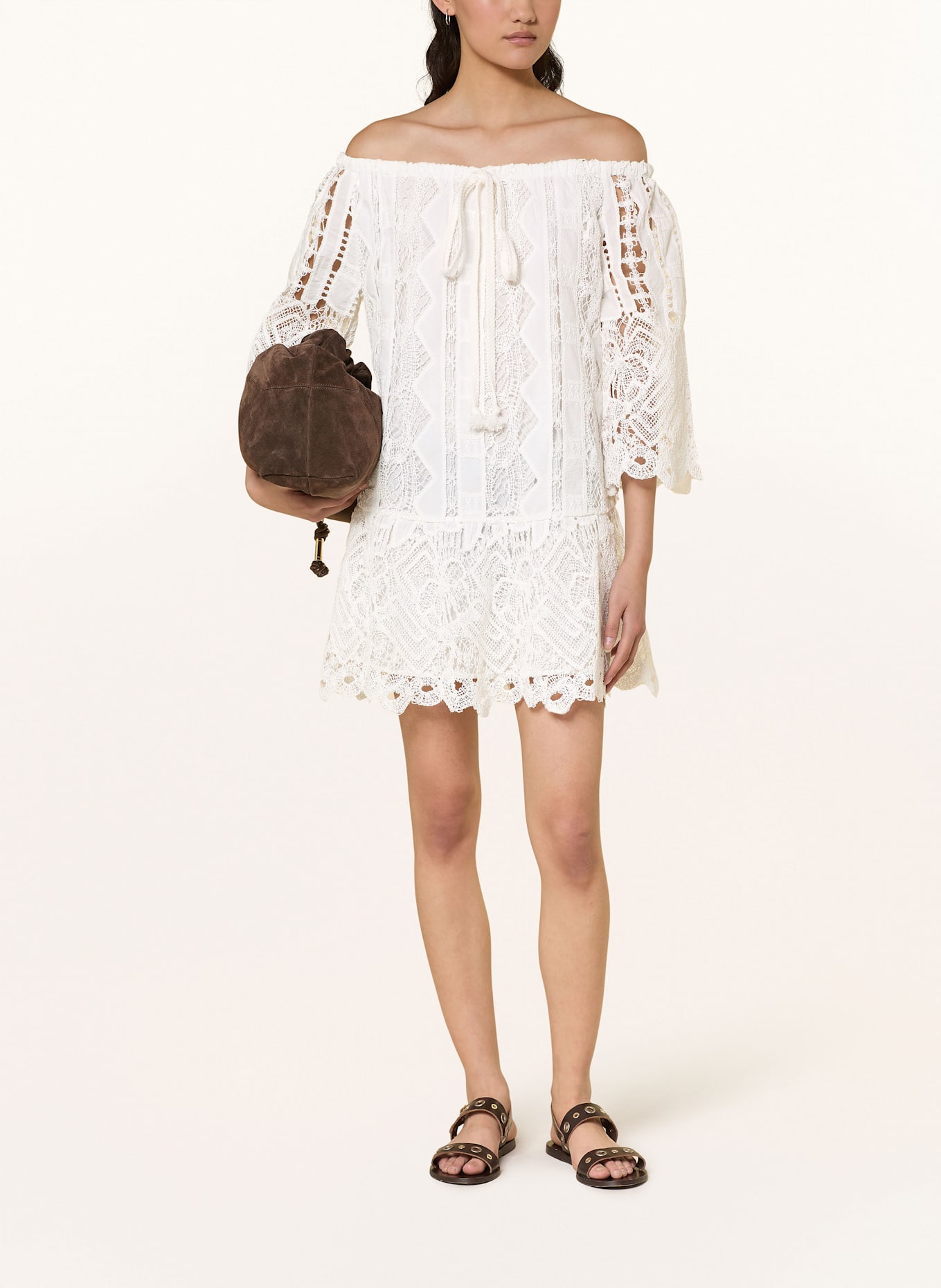 PINKO Off-Shoulder šaty EVERGREEN z krajky: BÍLÁ