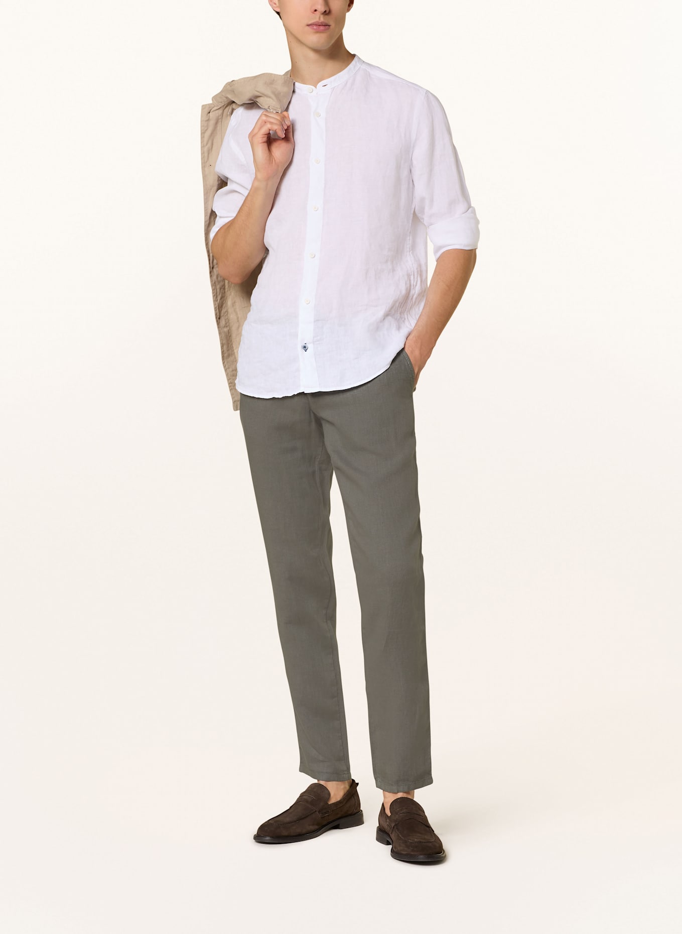 ALBERTO Spodnie lniane HOUSE w stylu dresowym tapered fit: KHAKI