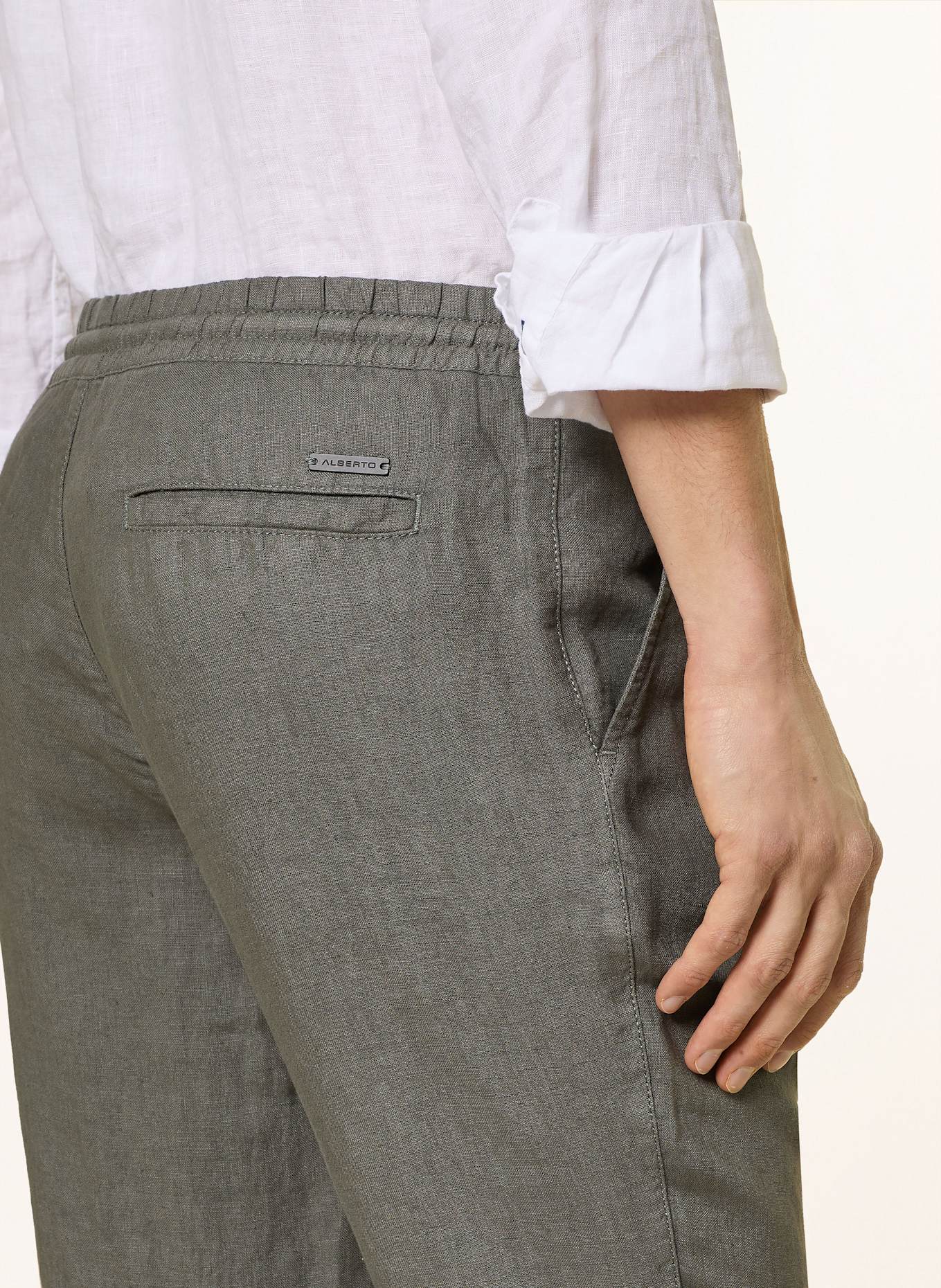 ALBERTO Spodnie lniane HOUSE w stylu dresowym tapered fit: KHAKI