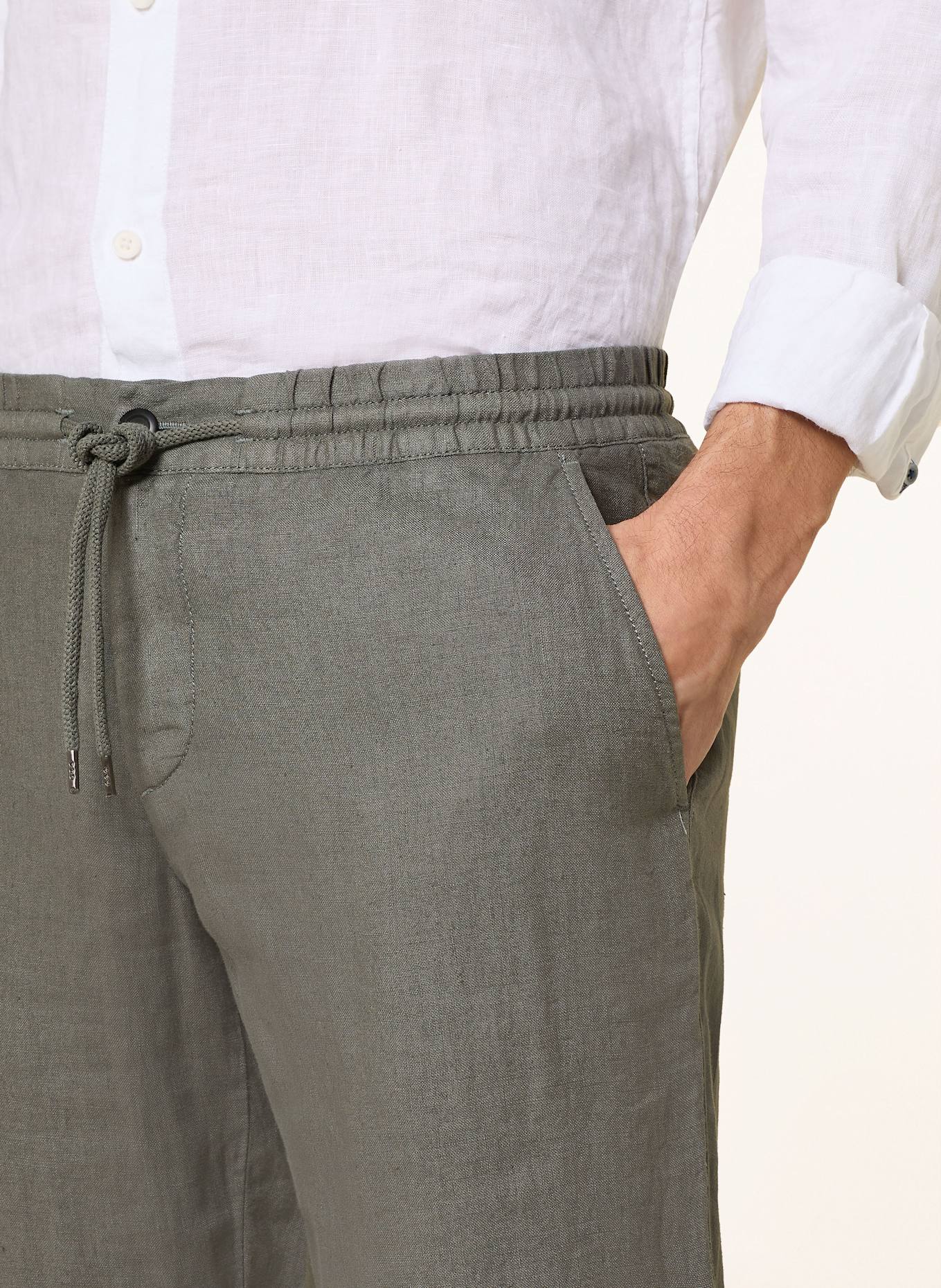 ALBERTO Spodnie lniane HOUSE w stylu dresowym tapered fit: KHAKI