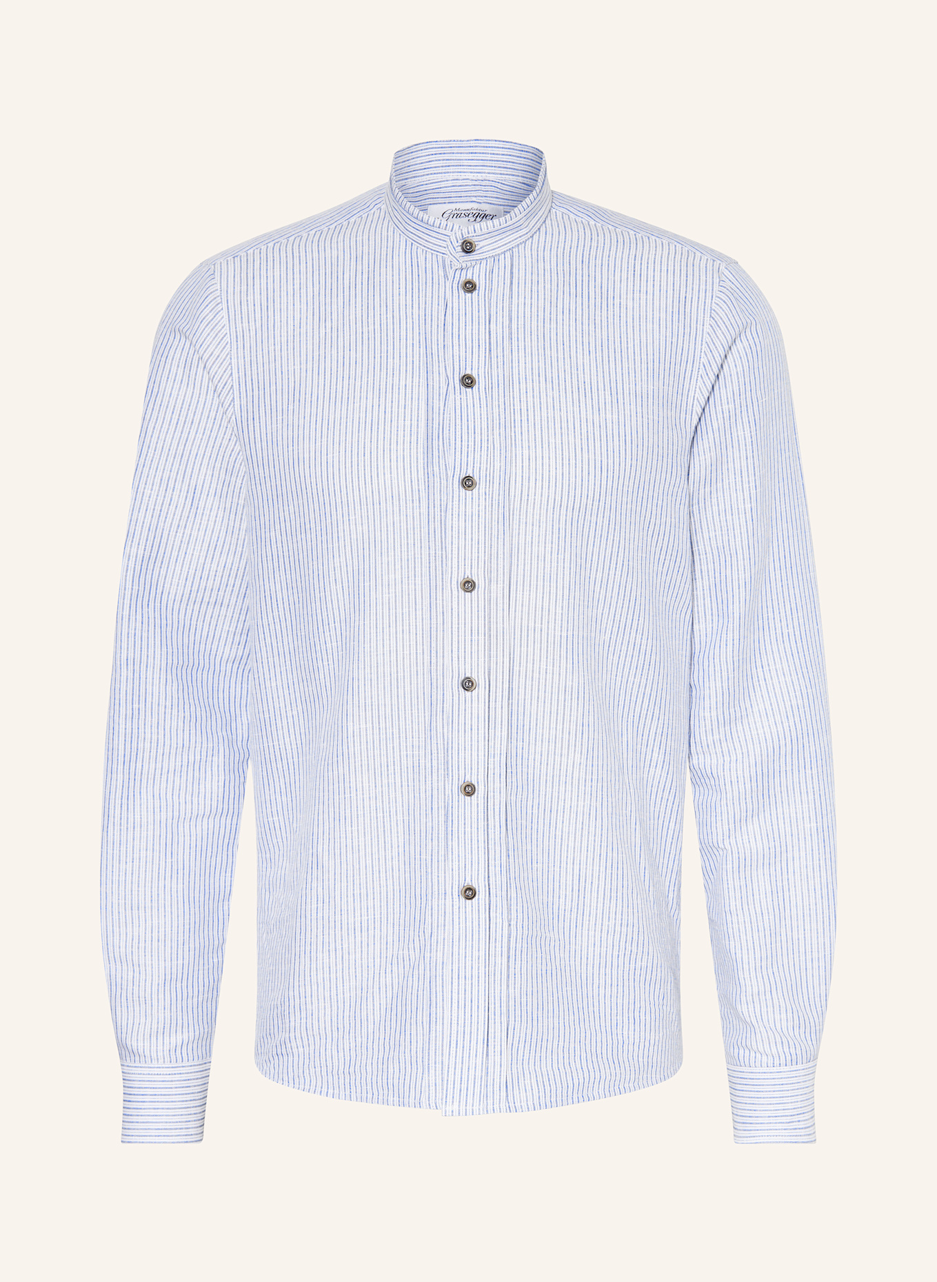 Grasegger Trachtenhemd KISSING Regular Fit mit Stehkragen und Leinen: WEISS / BLAU
