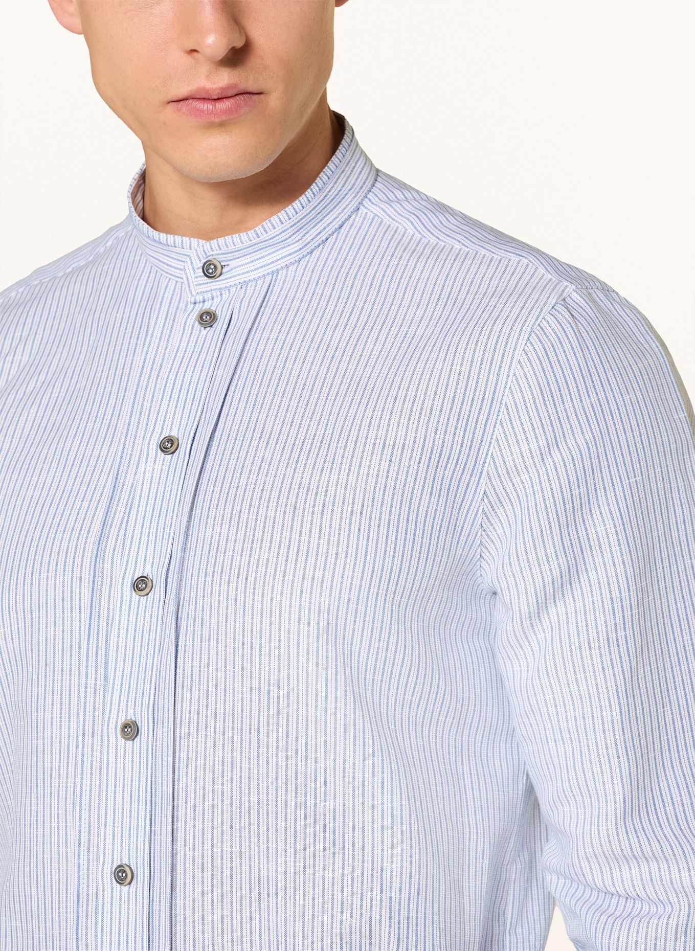 Grasegger Trachtenhemd KISSING Regular Fit mit Stehkragen und Leinen: WEISS / BLAU