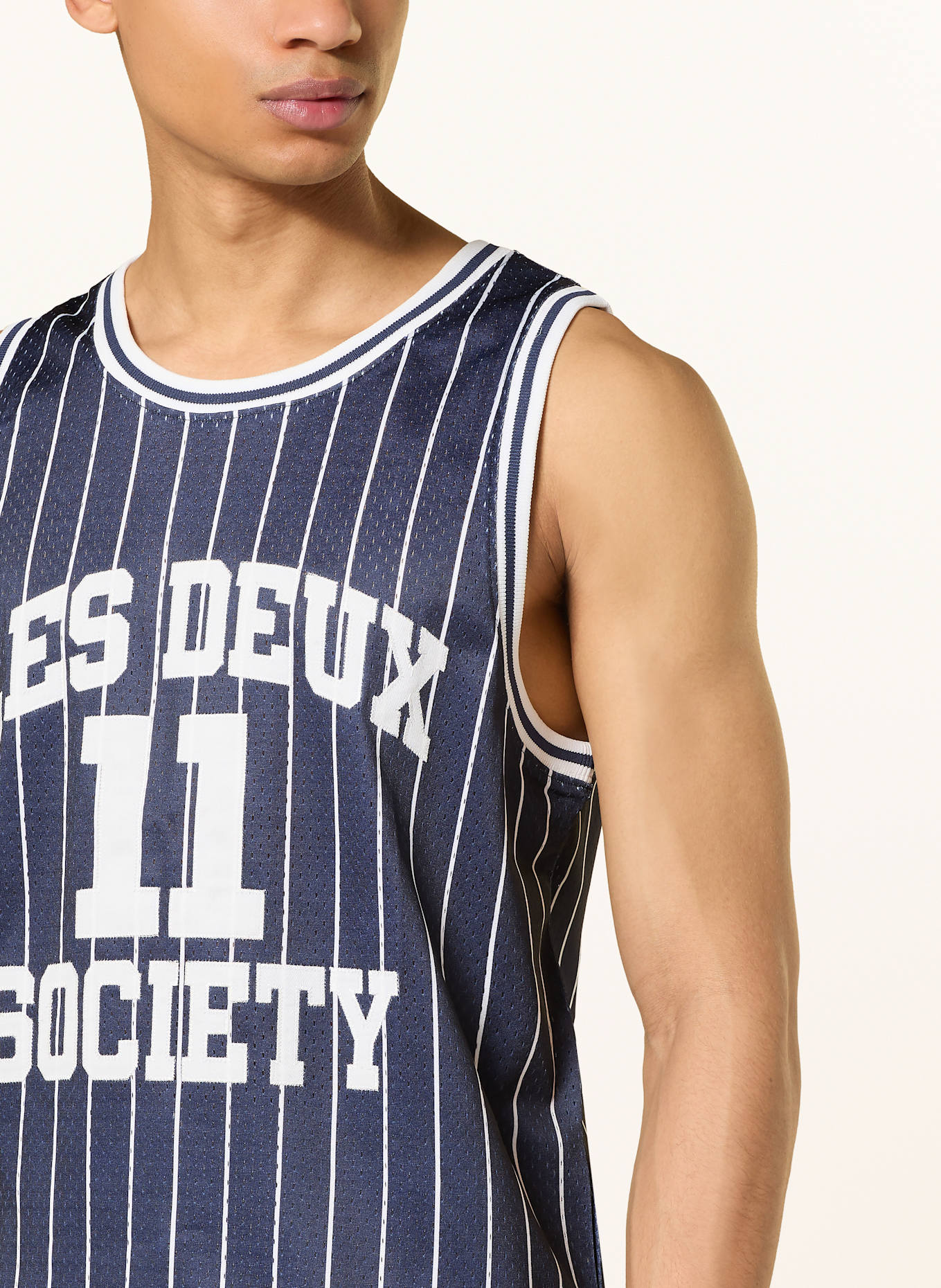 LES DEUX Tanktop SILAS aus Mesh: DUNKELBLAU / WEISS