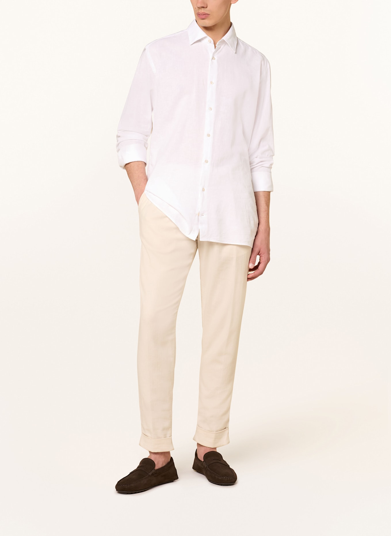 DIGEL DABATO Modern Fit shirt with linen: WHITE
