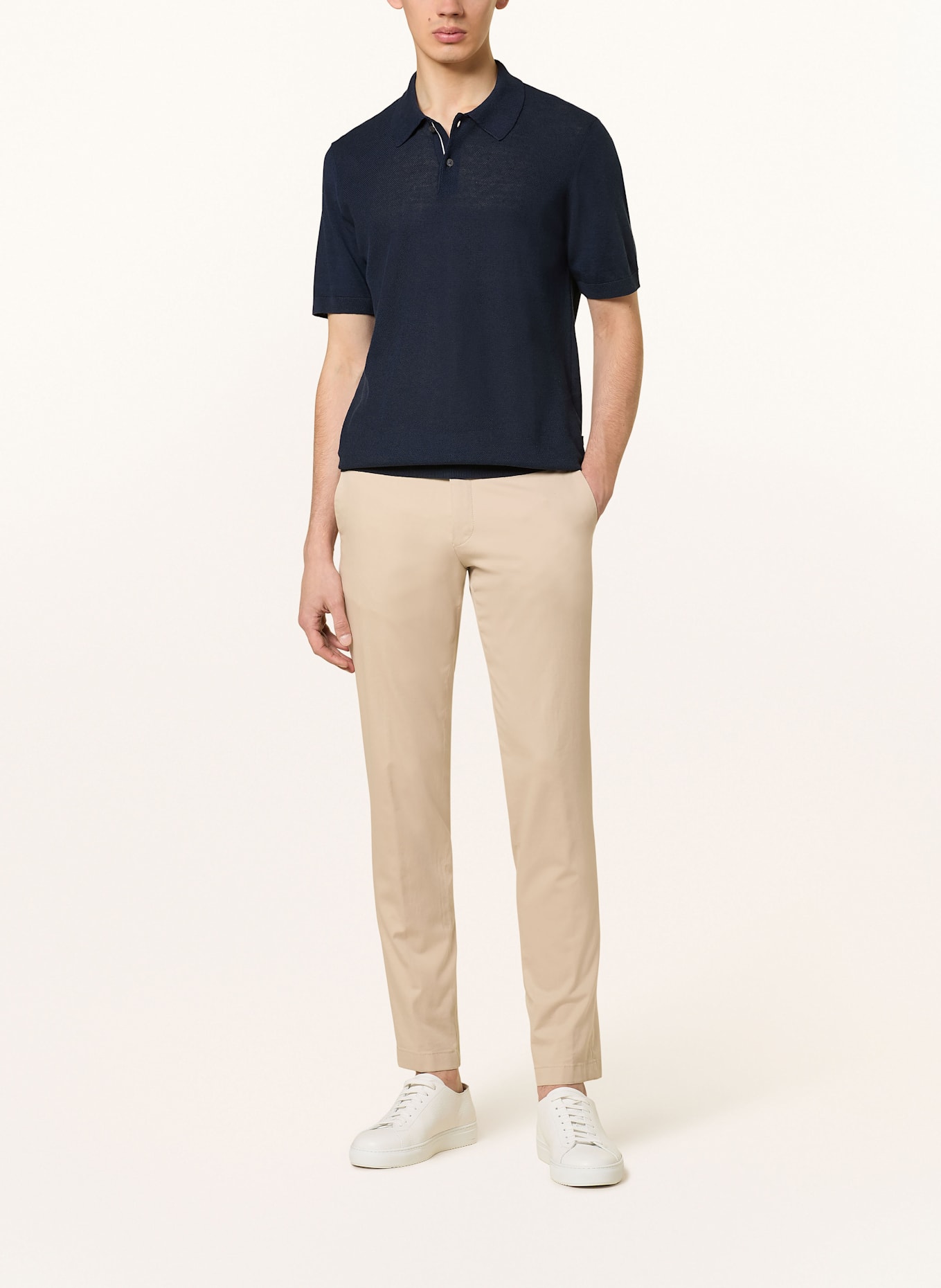 MAERZ MUENCHEN Piqué-Poloshirt mit Leinen: DUNKELBLAU