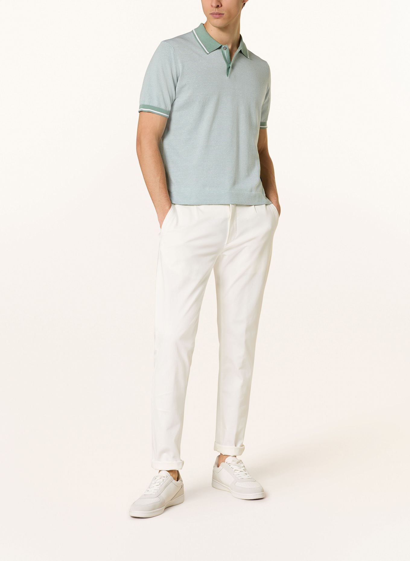 MAERZ MUENCHEN Jersey polo shirt: LIGHT GREEN / WHITE