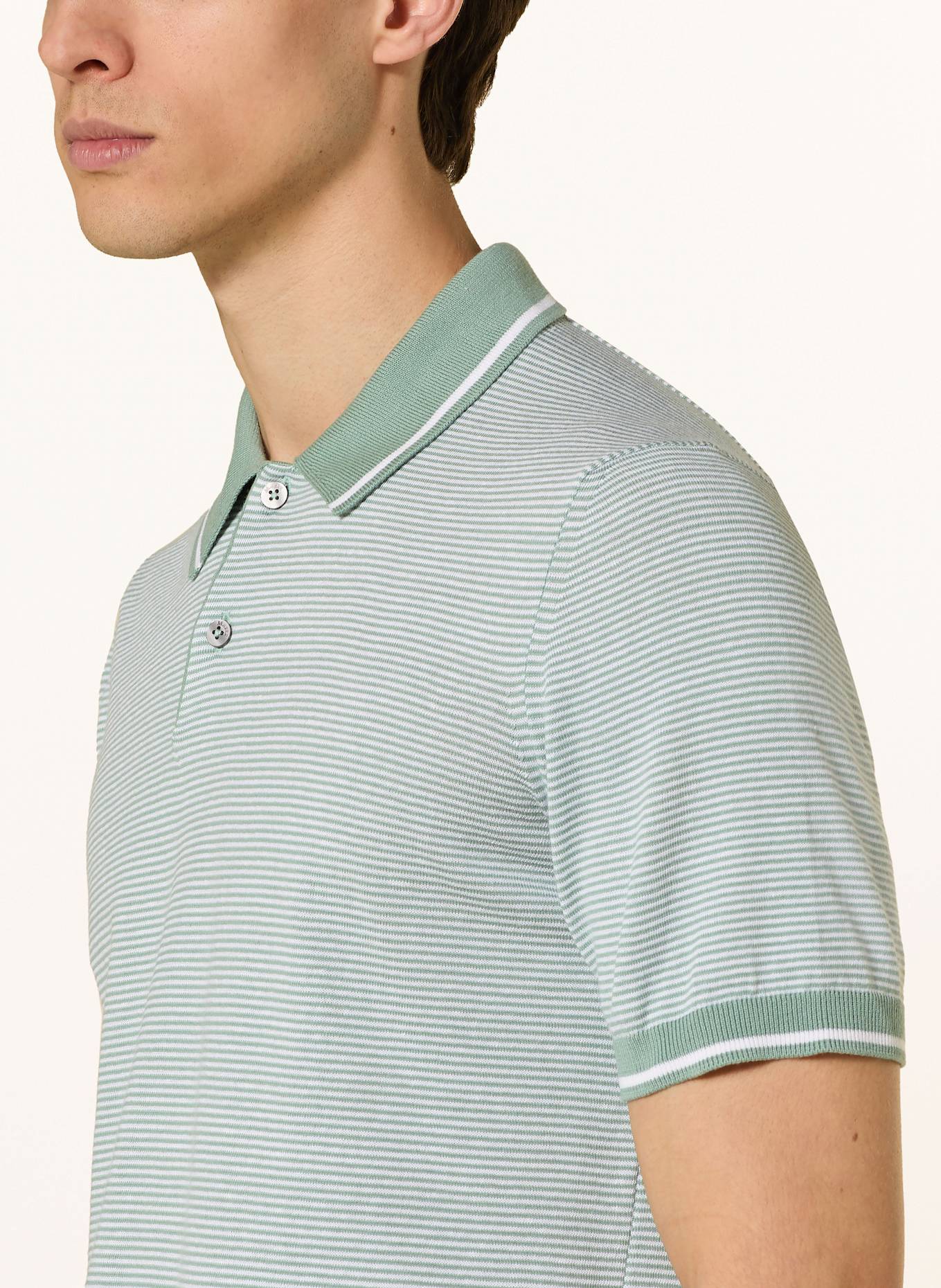 MAERZ MUENCHEN Jersey polo shirt: LIGHT GREEN / WHITE