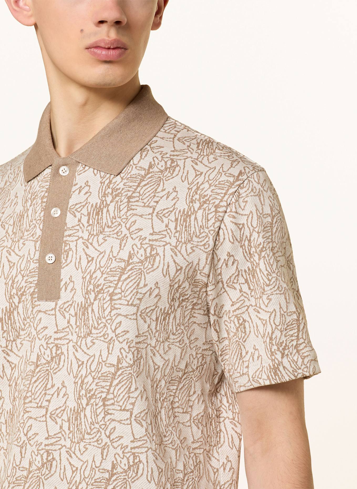 MAERZ MUENCHEN Jacquard polo shirt: WHITE / BROWN