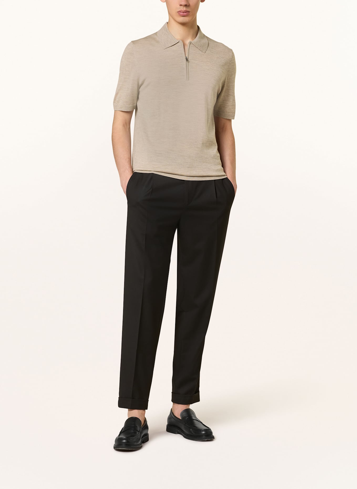 MAERZ MUENCHEN Úpletová polokošile z merino vlny: BÉŽOVÁ