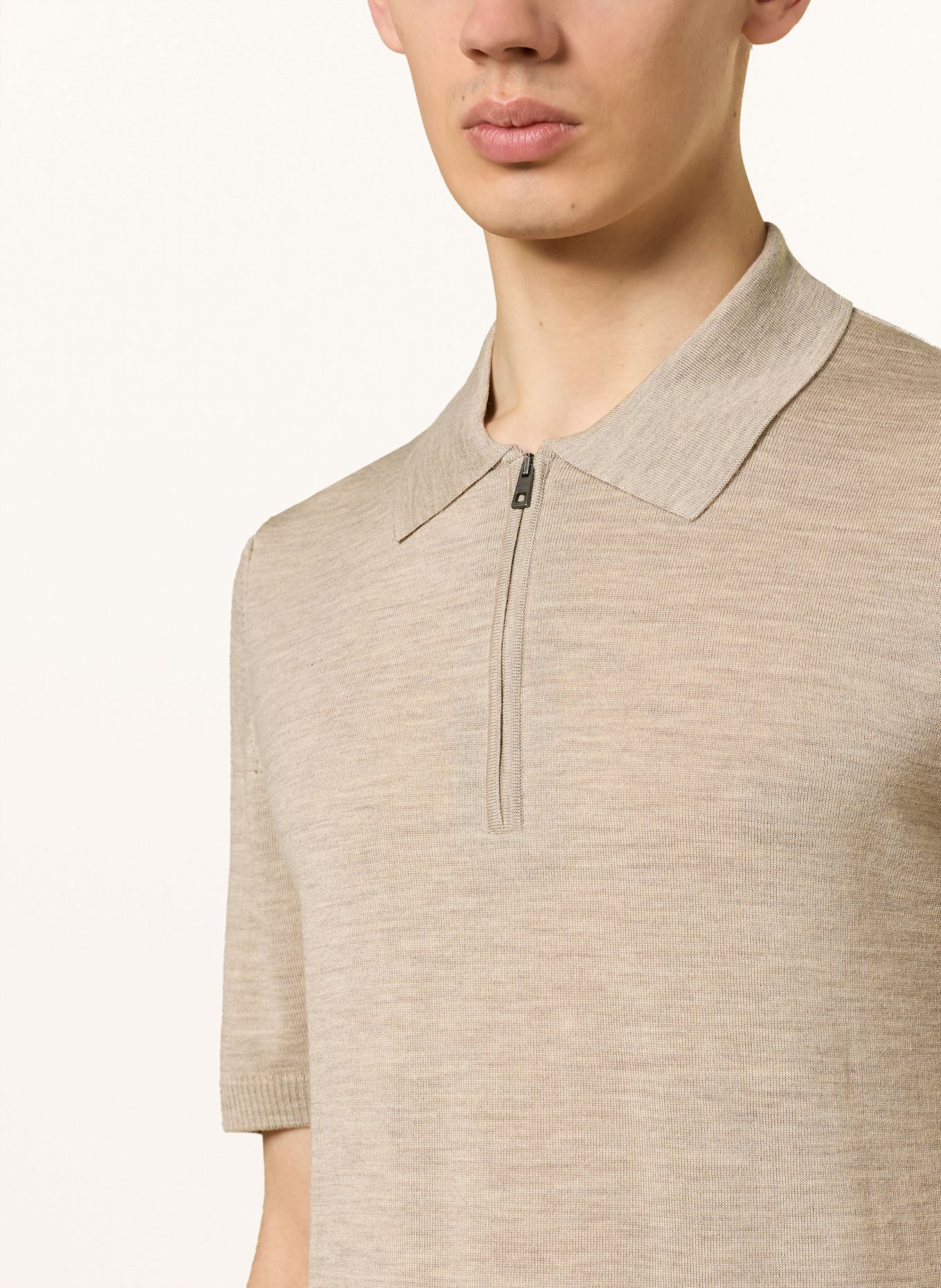 MAERZ MUENCHEN Úpletová polokošile z merino vlny: BÉŽOVÁ