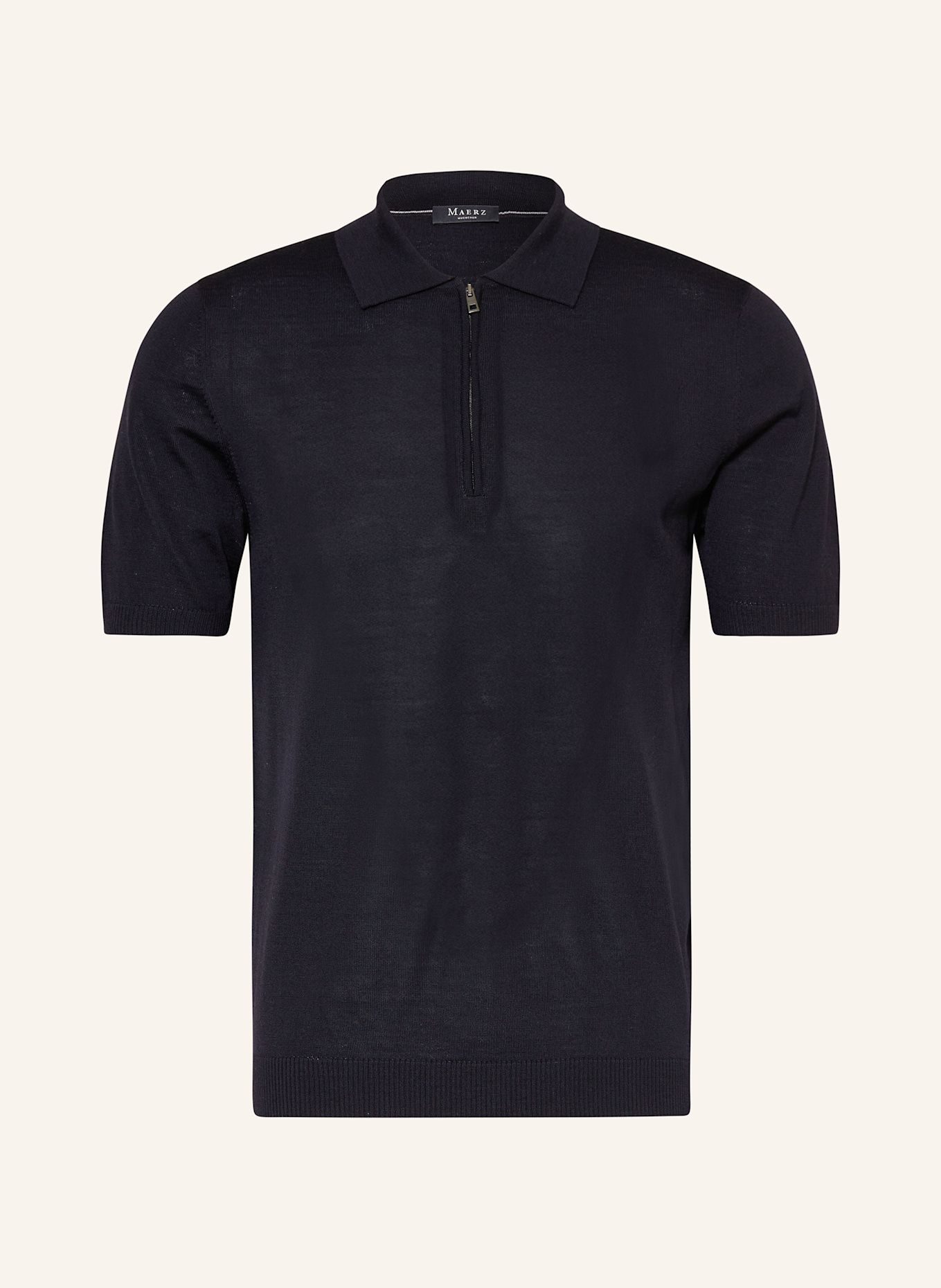 MAERZ MUENCHEN Knitted polo shirt made of merino wool: DARK BLUE