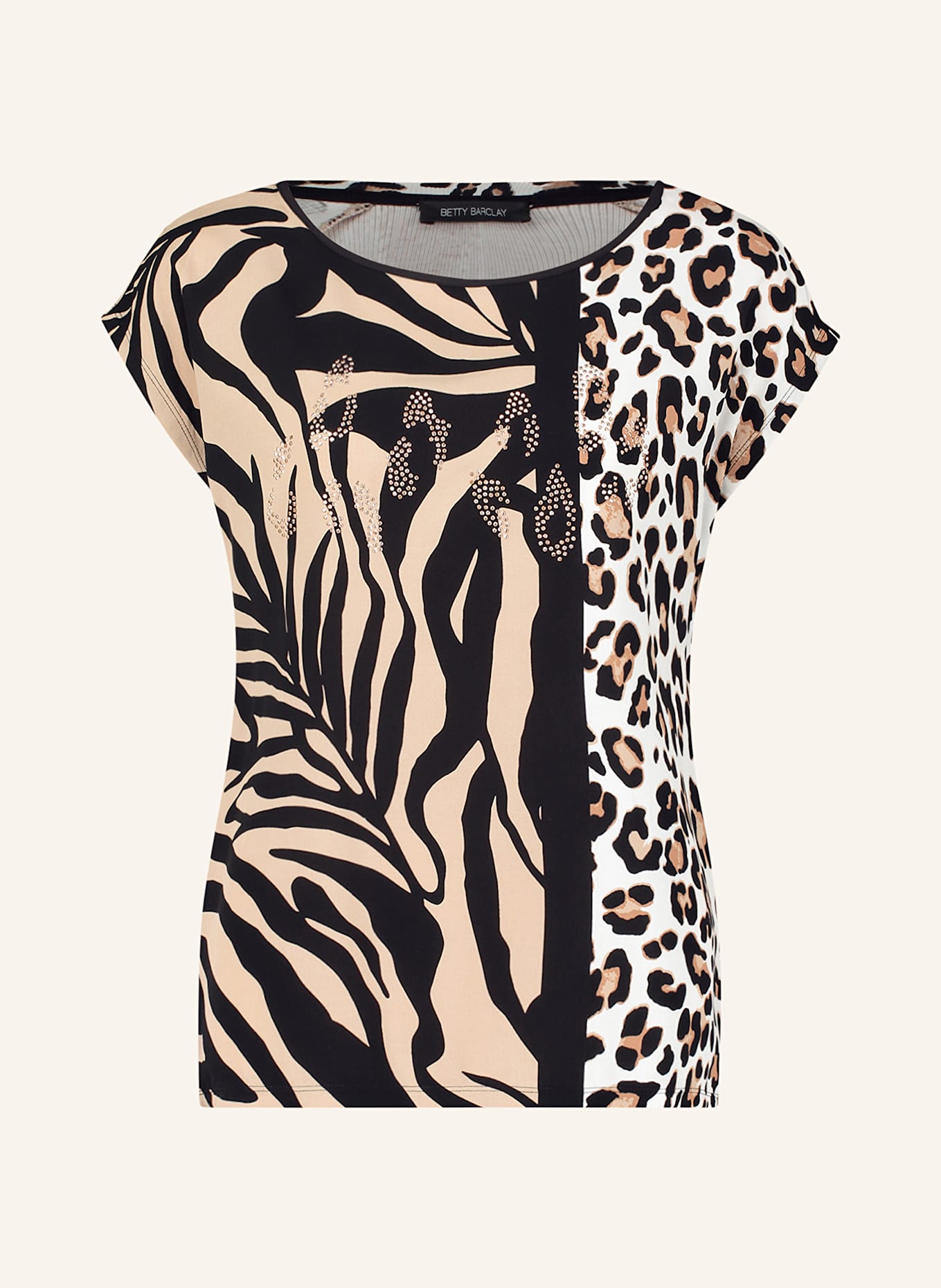 Betty Barclay T-shirt in mixed materials with decorative gems: BLACK / BROWN / WHITE