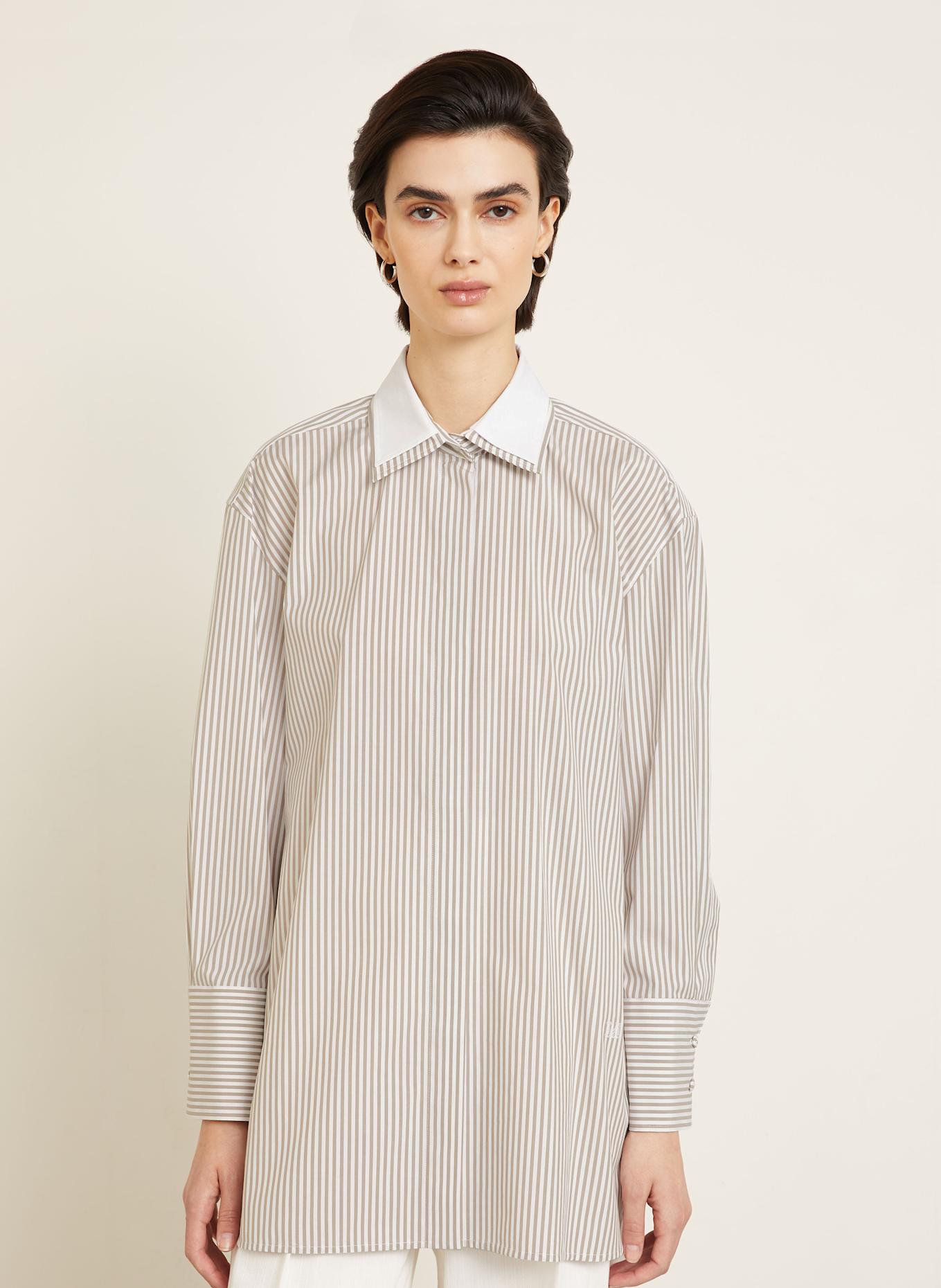 Max Mara Oversized-Hemdbluse TUBINGA: WEISS / BRAUN