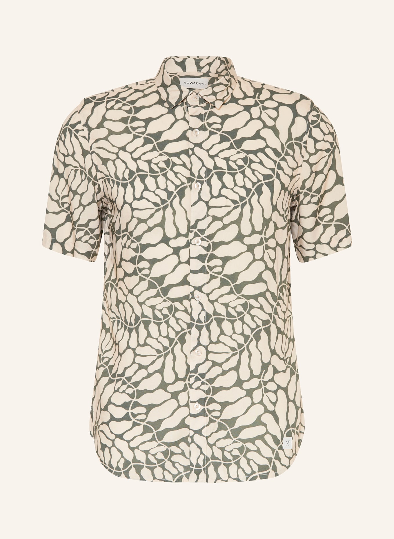 NOWADAYS Kurzarm-Hemd Slim Fit: ECRU / KHAKI