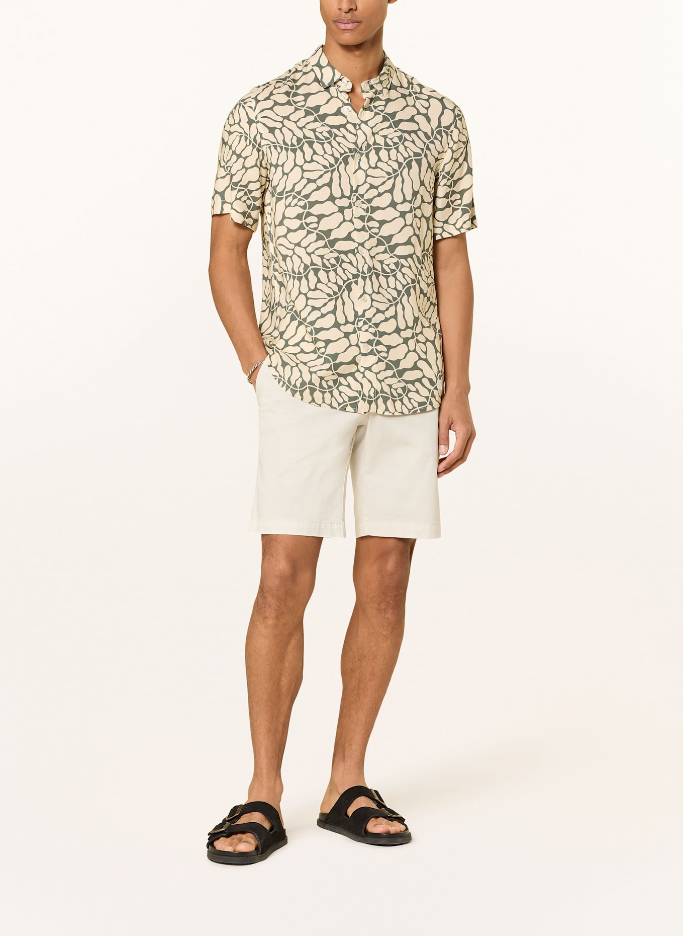 NOWADAYS Kurzarm-Hemd Slim Fit: ECRU / KHAKI