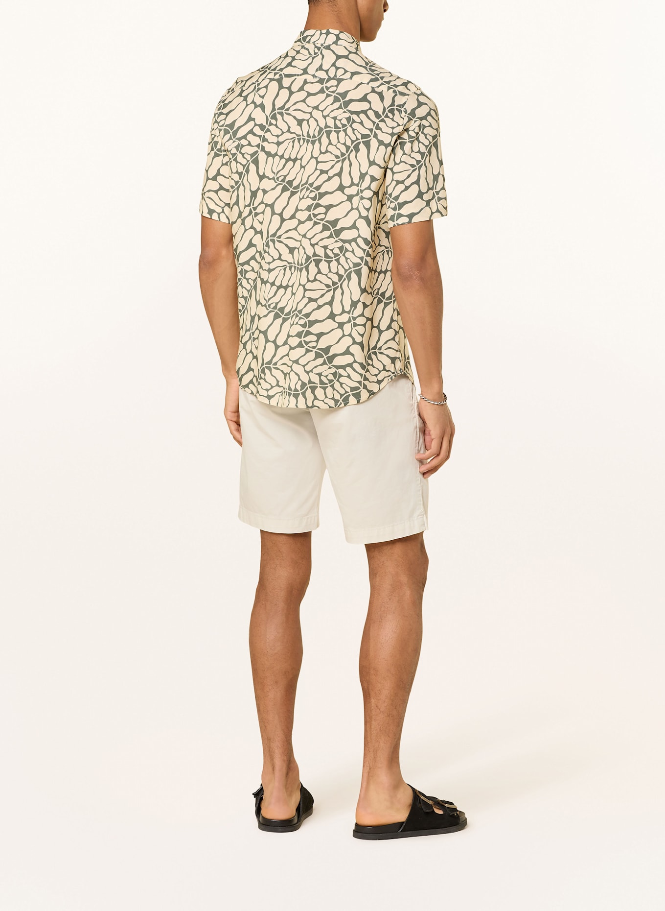 NOWADAYS Kurzarm-Hemd Slim Fit: ECRU / KHAKI