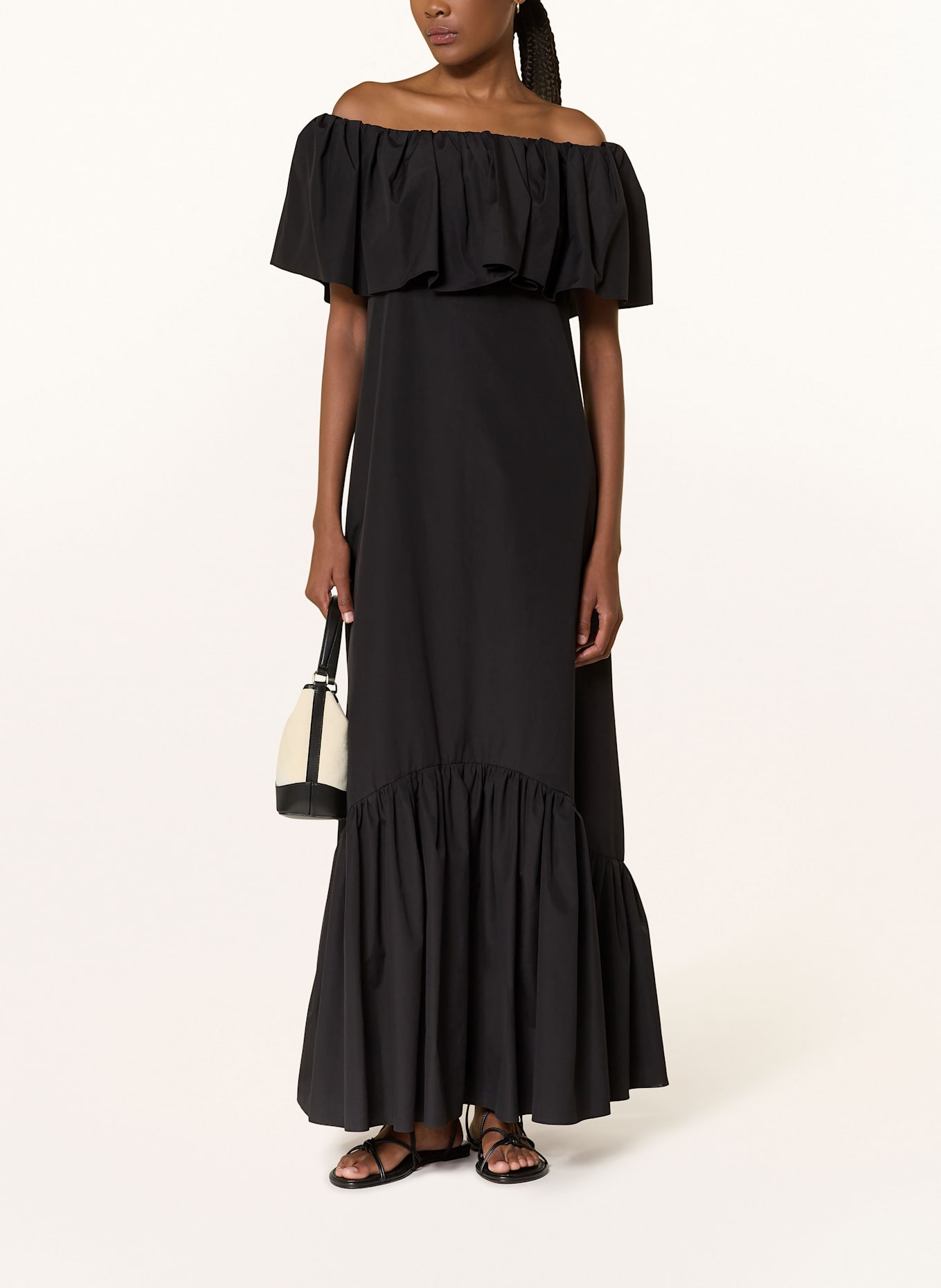 【Max Mara Studio】[PETALI]ポプリンオフショルダードレス Max Mara STUDIO PETALI off-shoulder dress with frills in black