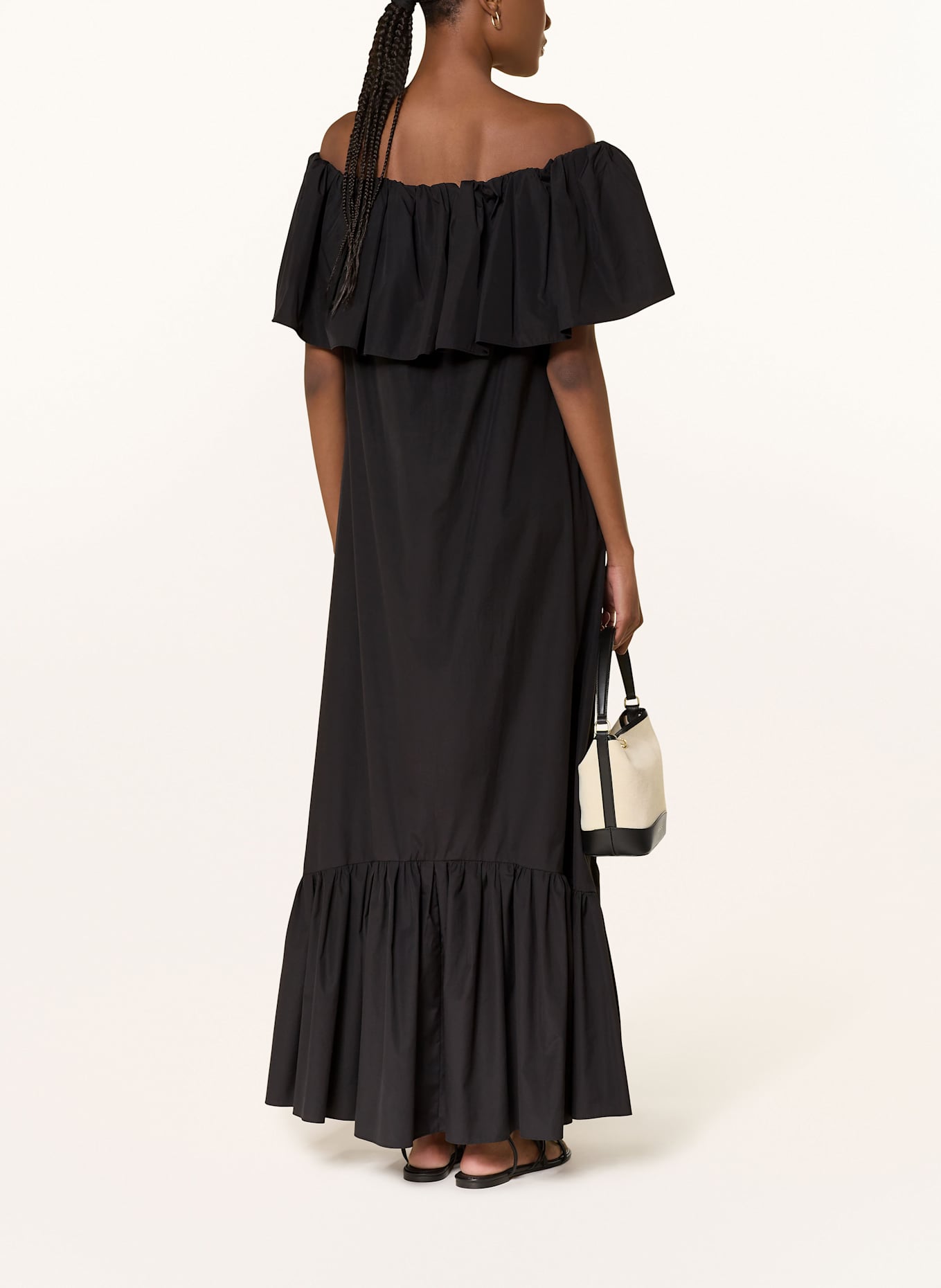 直営♪Max Mara Studio オフショルダーポプリンドレス PETALI Max Mara STUDIO PETALI off-shoulder dress with frills in black