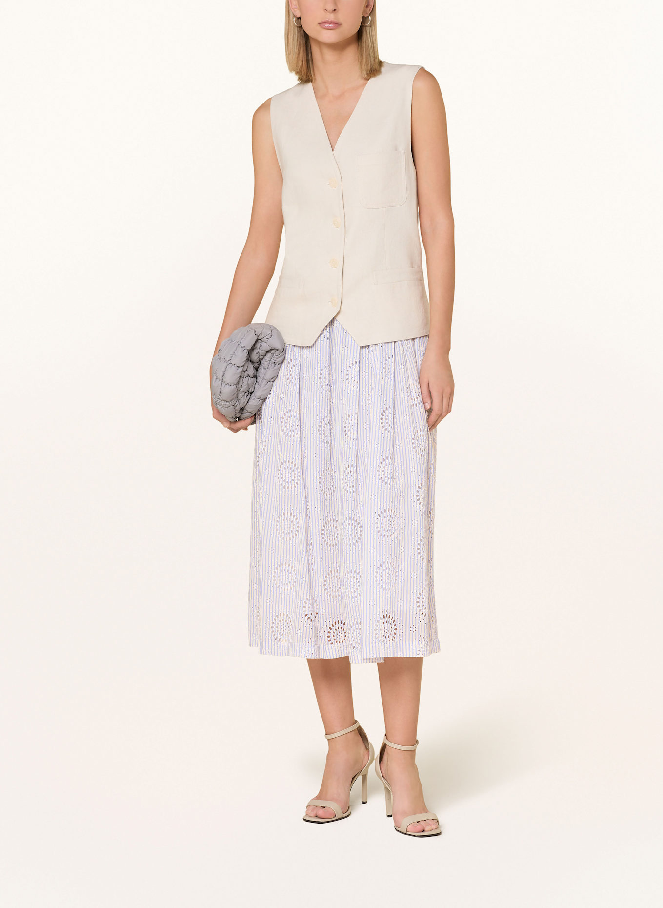 0039 ITALY KYLIE skirt with broderie anglaise: LIGHT BLUE / WHITE