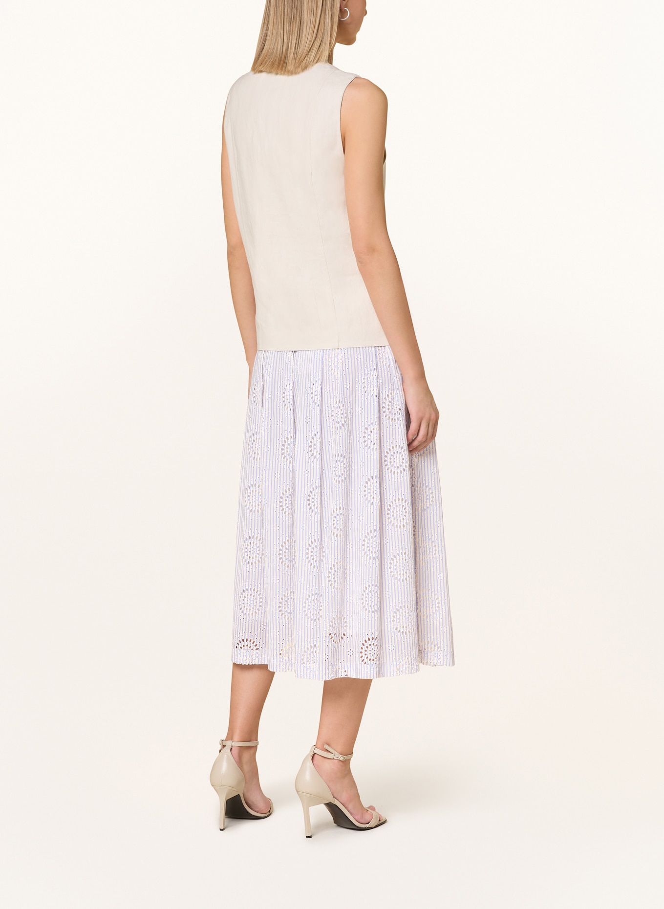 0039 ITALY KYLIE skirt with broderie anglaise: LIGHT BLUE / WHITE