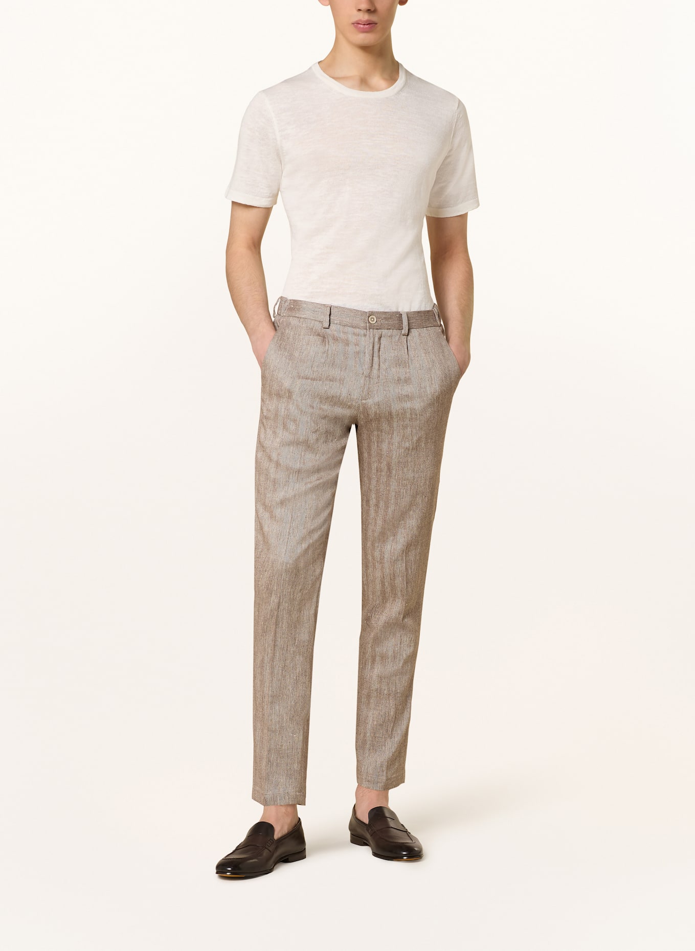 PAUL Anzughose Slim Fit mit Leinen: 820 Brown