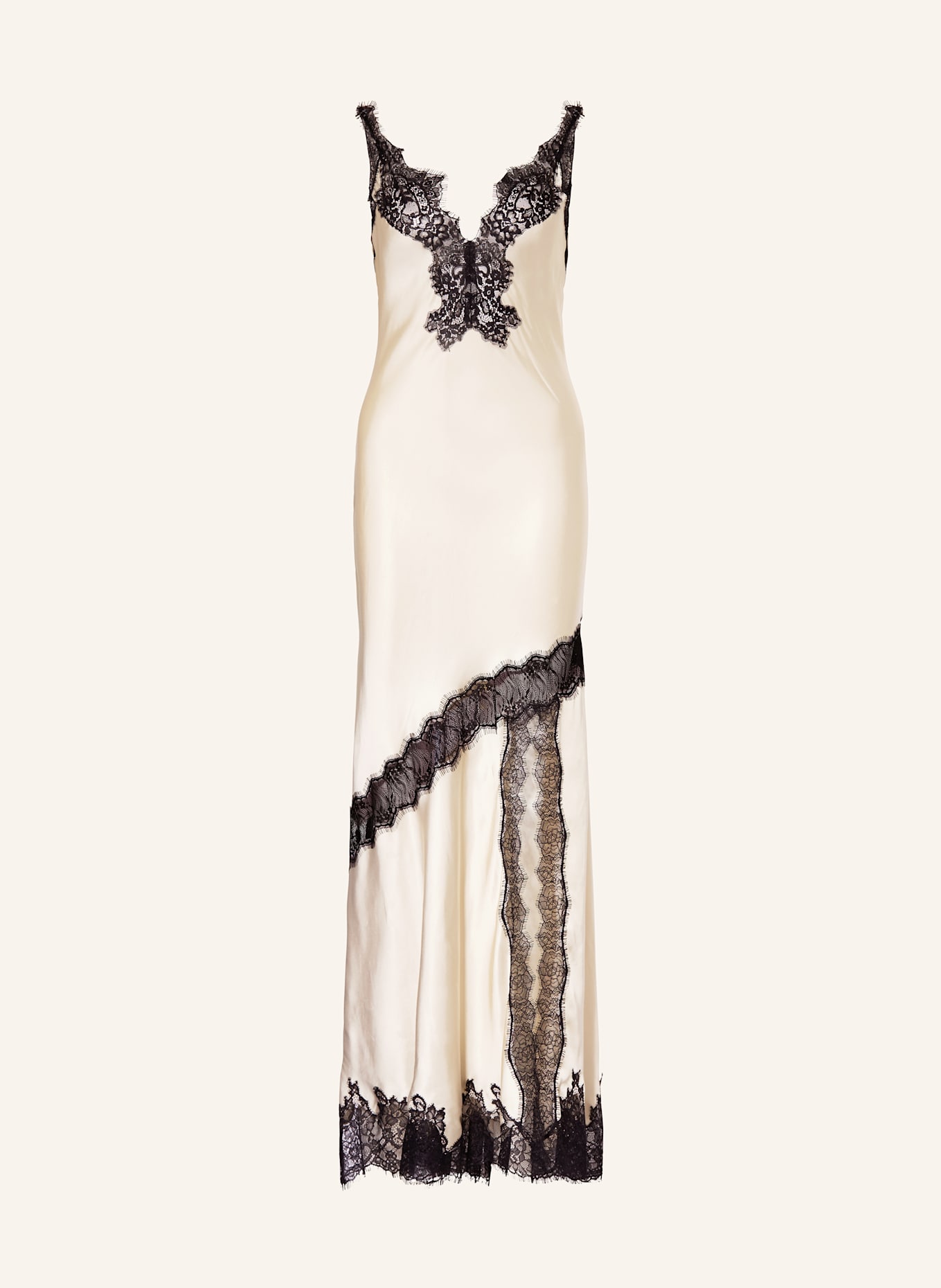 Herskind Satinkleid NELLY mit Spitze: ECRU / SCHWARZ
