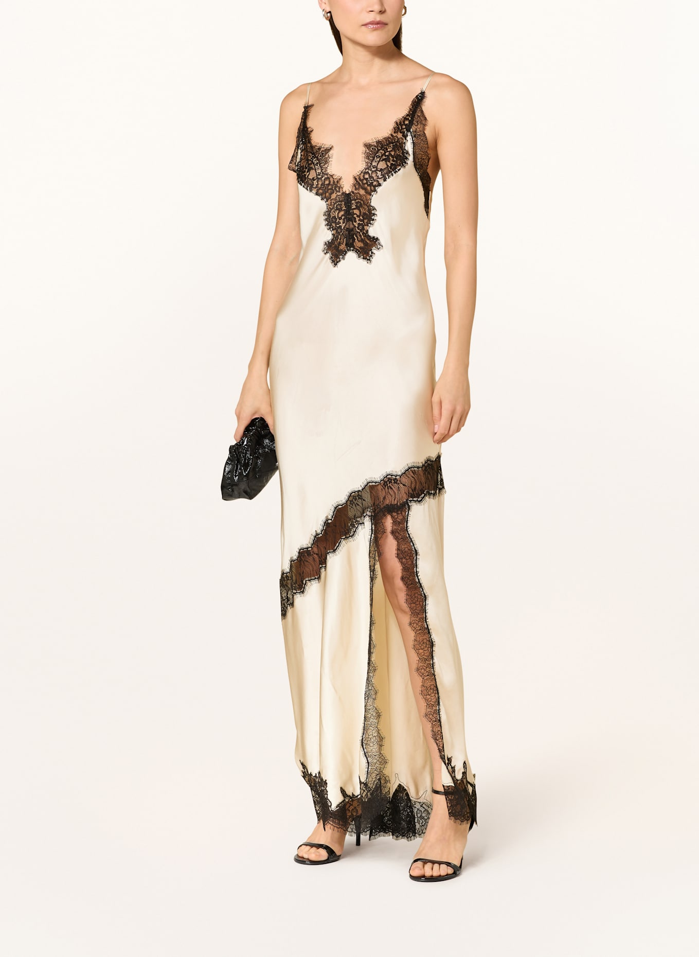 Herskind Satinkleid NELLY mit Spitze: ECRU / SCHWARZ