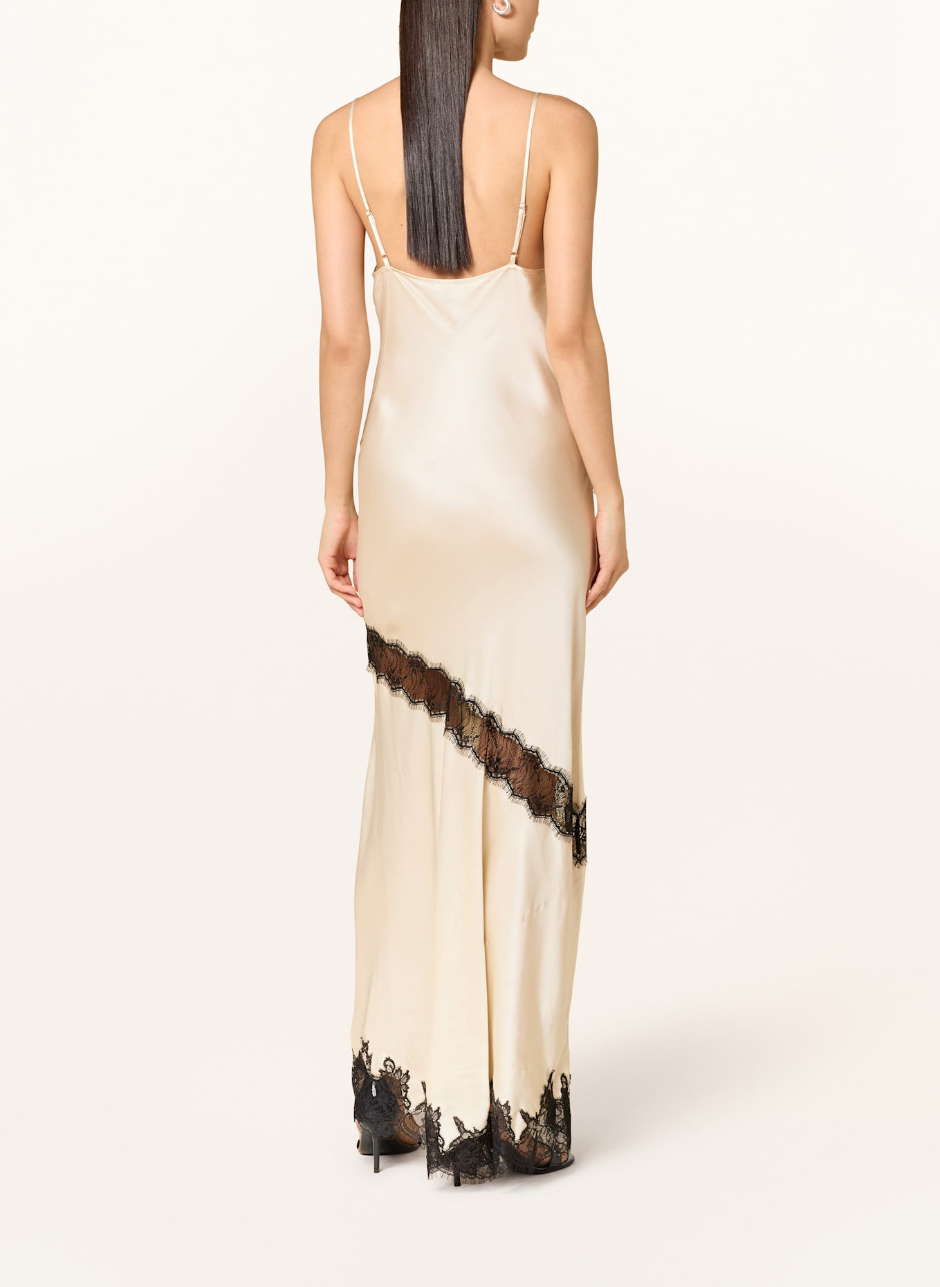 Herskind Satinkleid NELLY mit Spitze: ECRU / SCHWARZ