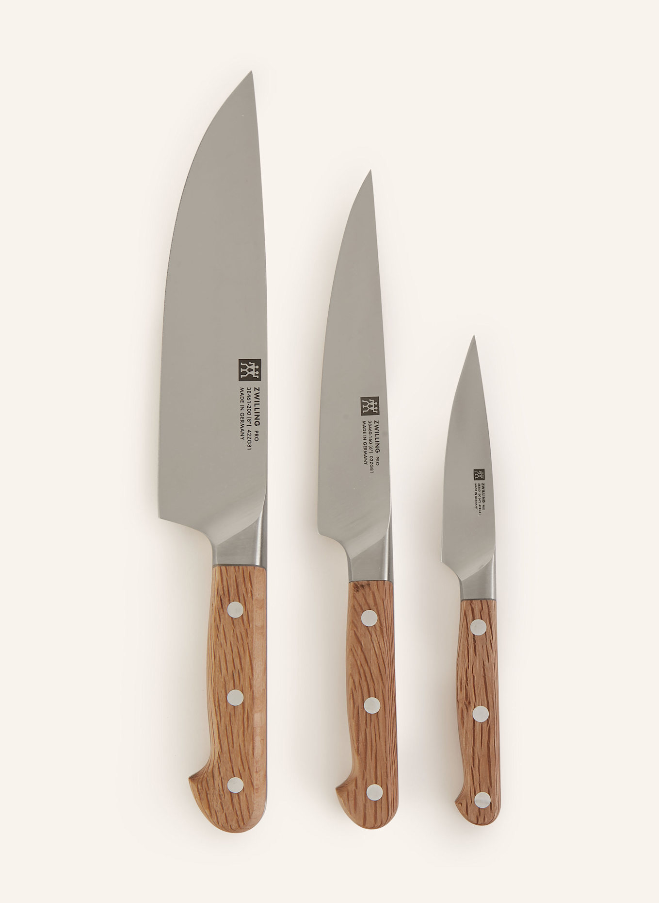 ZWILLING 3-tlg. Messer-Set PRO WOOD: HELLBRAUN / SILBER