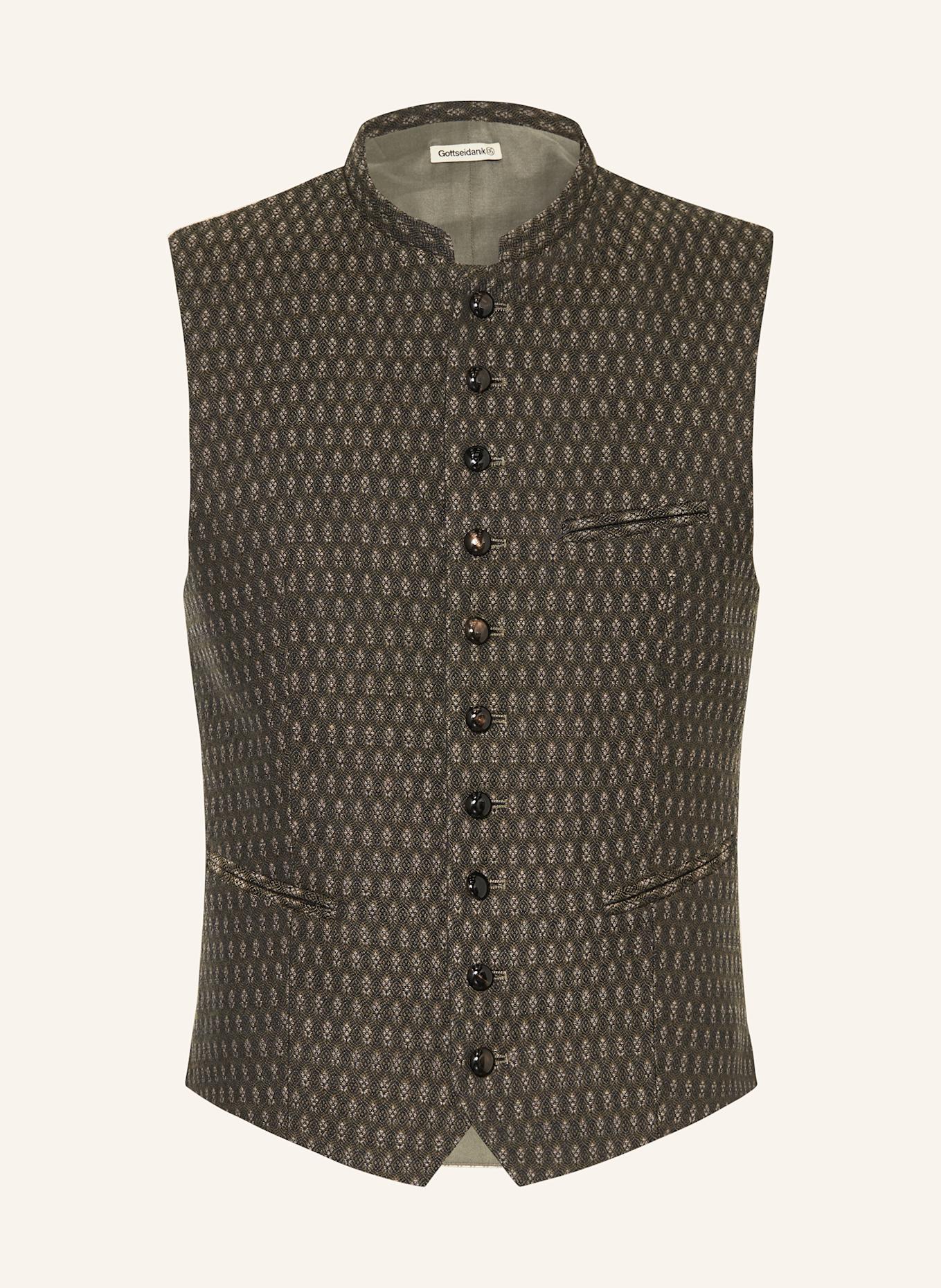 Gottseidank Trachtenweste KONSTANTIN Extra Slim Fit: OLIV/ SCHWARZ/ HELLGRAU