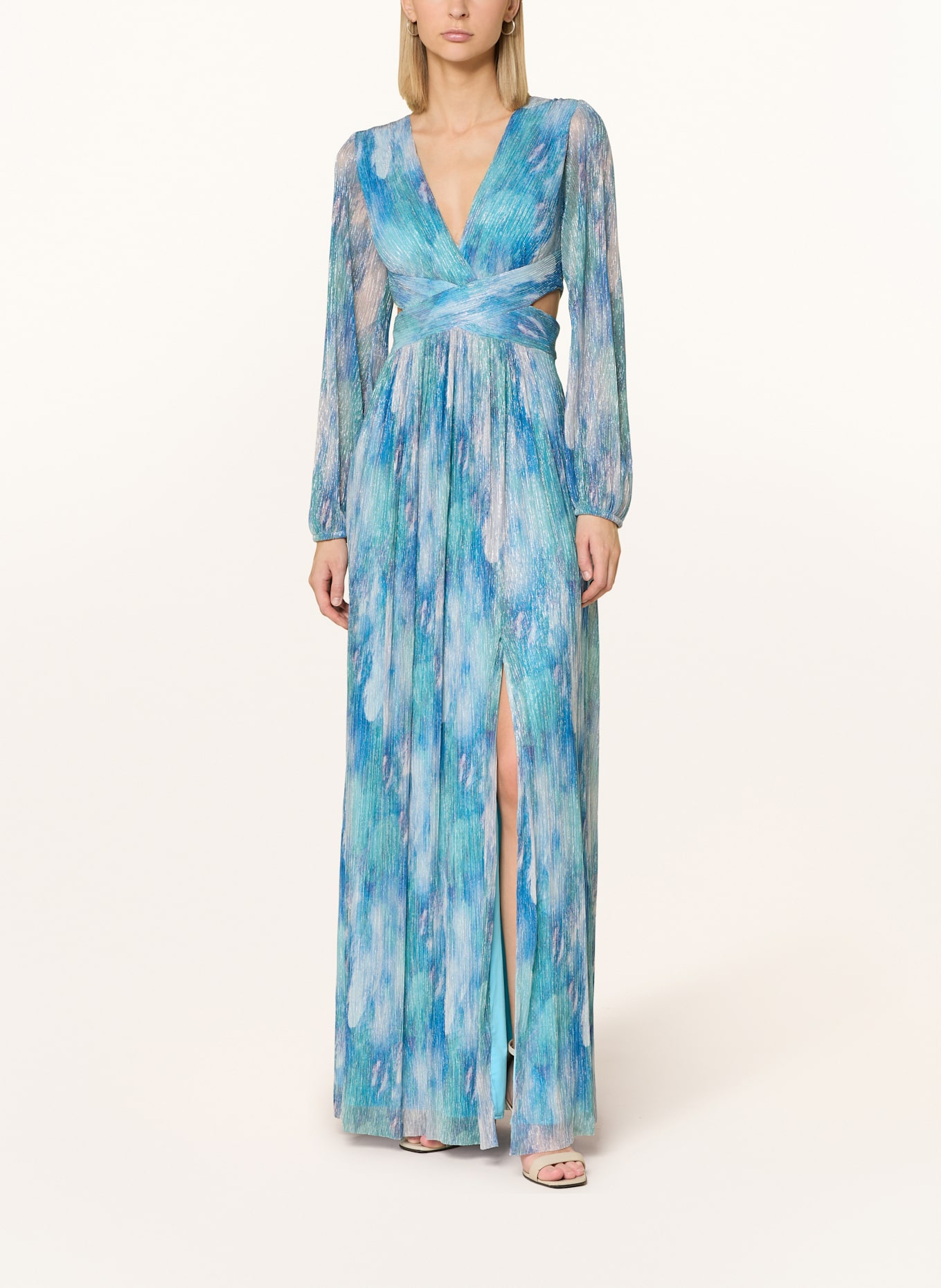 SWING Abendkleid mit Cut-outs und Plissees: BLAU/ TÜRKIS/ MINT