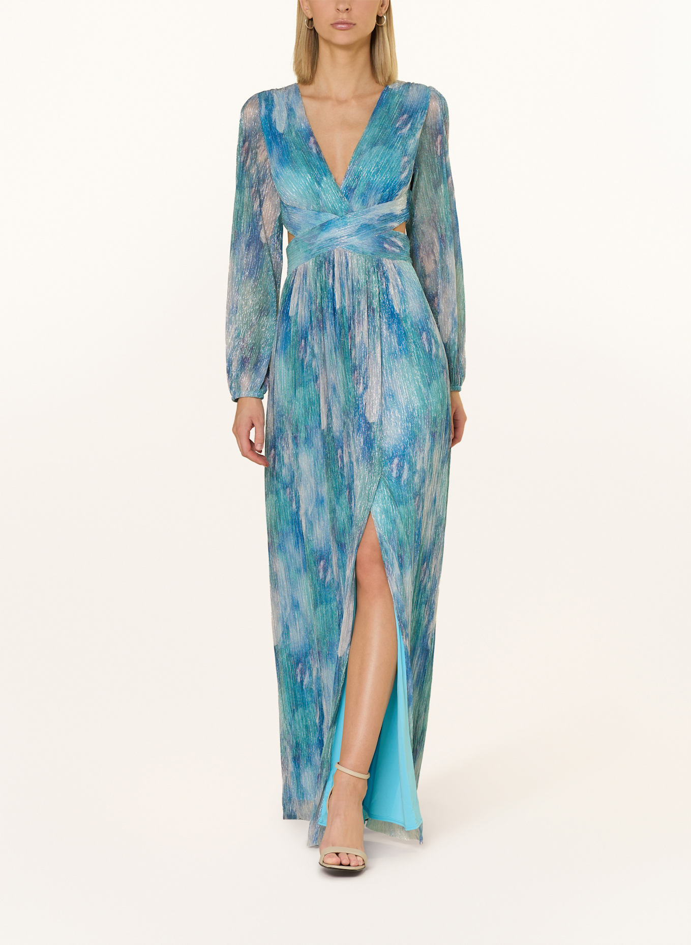 SWING Abendkleid mit Cut-outs und Plissees: BLAU/ TÜRKIS/ MINT
