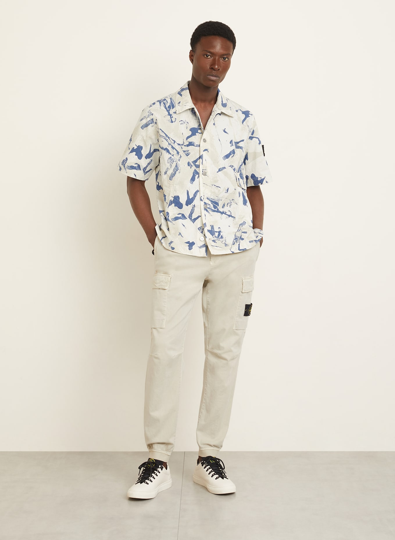 STONE ISLAND Kurzarm-Hemd Comfort Fit: CREME / DUNKELBLAU / BEIGE