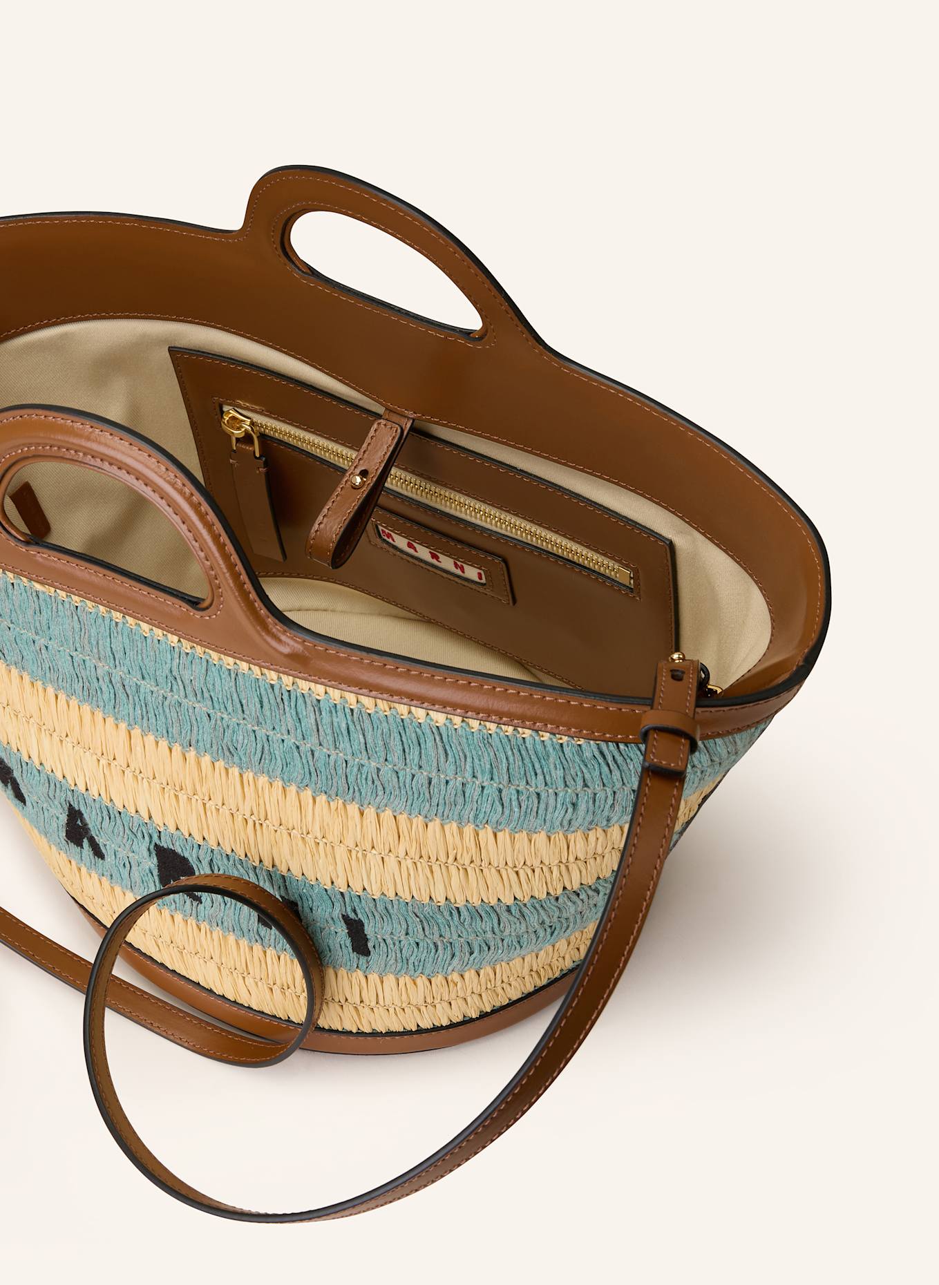 MARNI Handtasche TROPICALIA SMALL: BRAUN / ECRU / PETROL