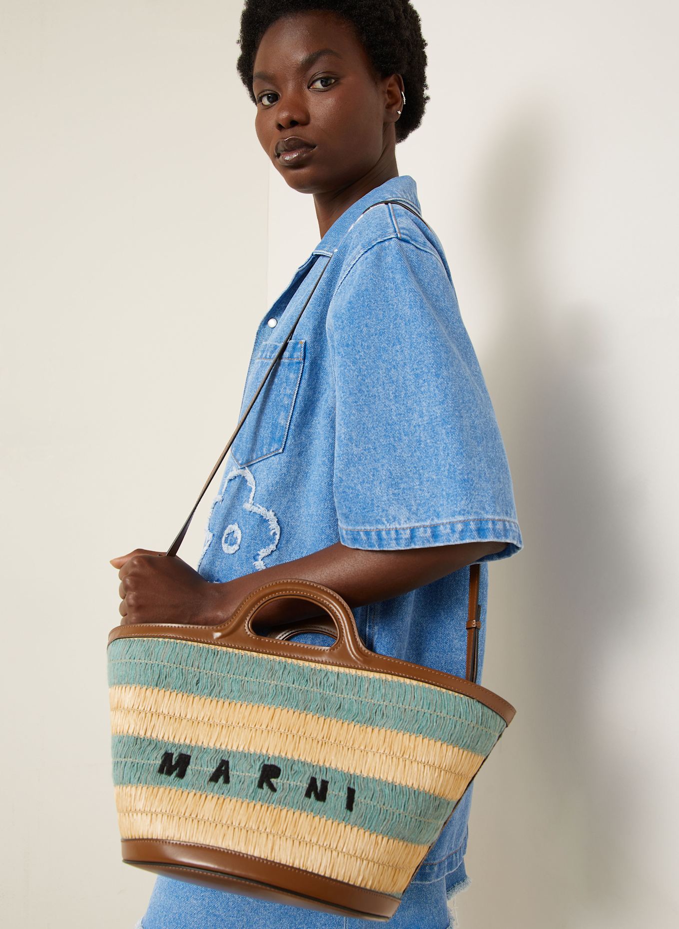 MARNI Handtasche TROPICALIA SMALL: BRAUN / ECRU / PETROL