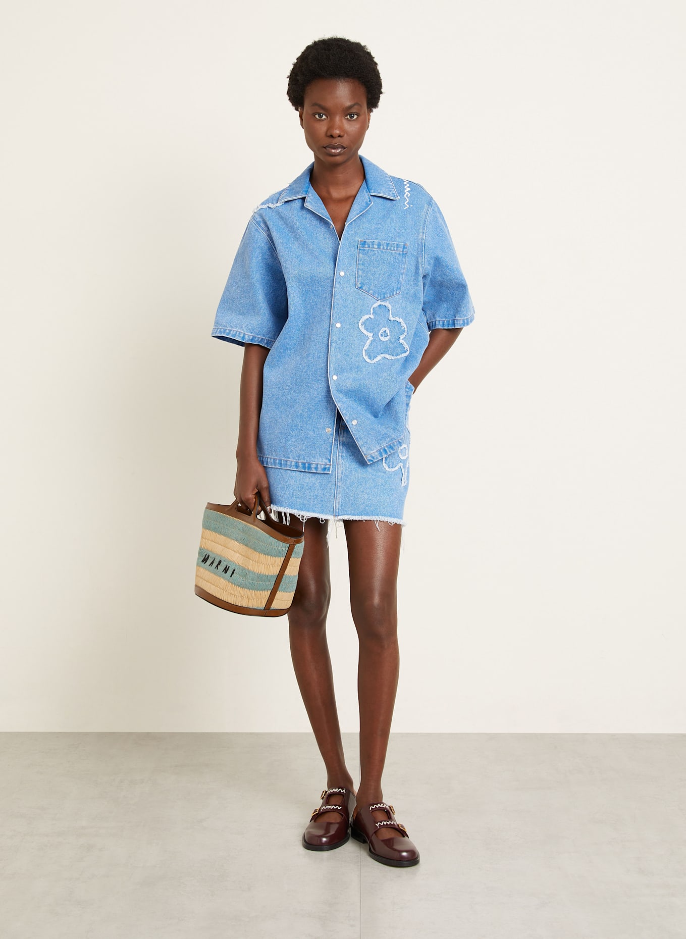 MARNI Handtasche TROPICALIA SMALL: BRAUN / ECRU / PETROL