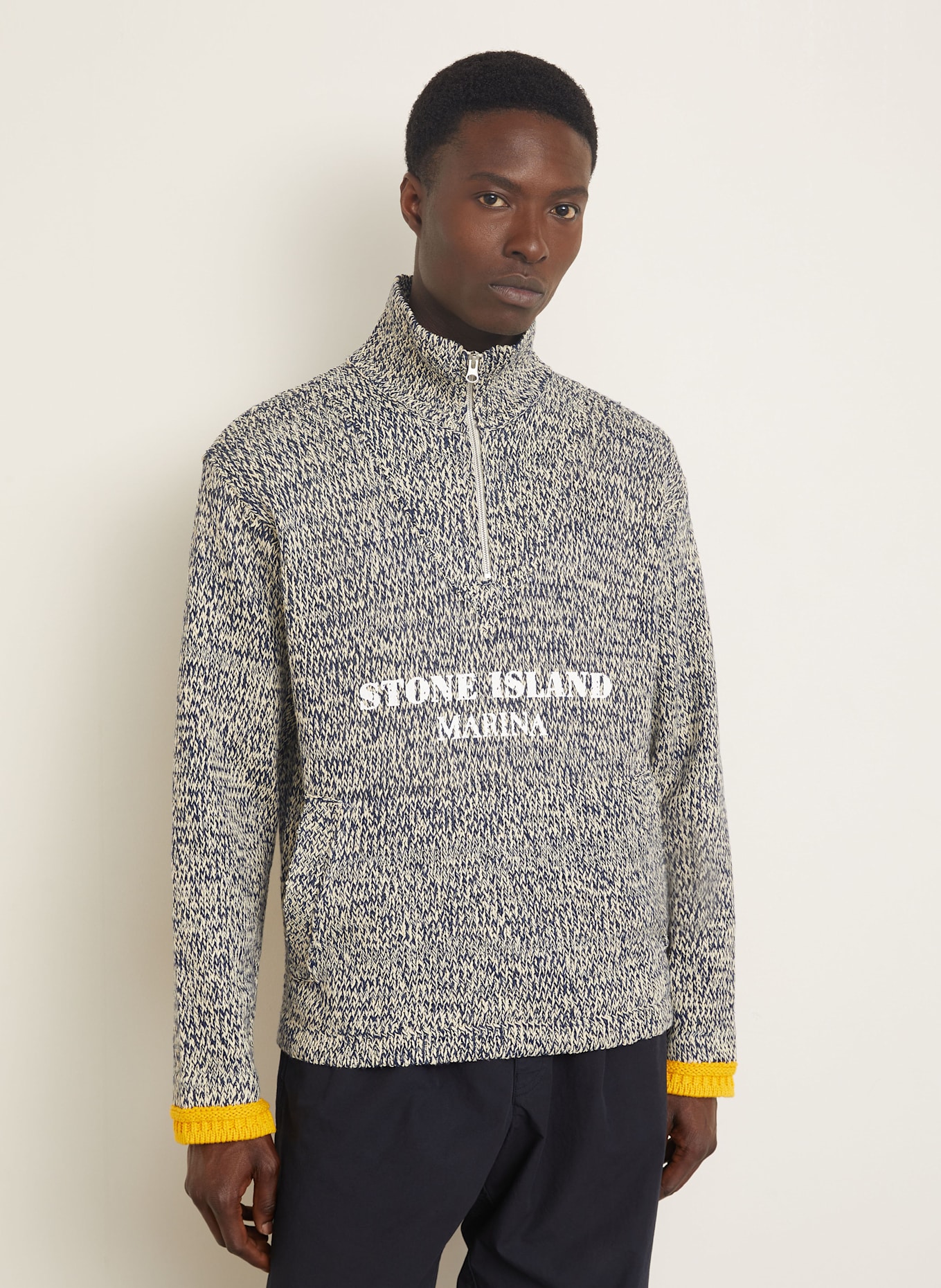 STONE ISLAND Troyer MARINA mit Leinen: ECRU / DUNKELBLAU / DUNKELGELB