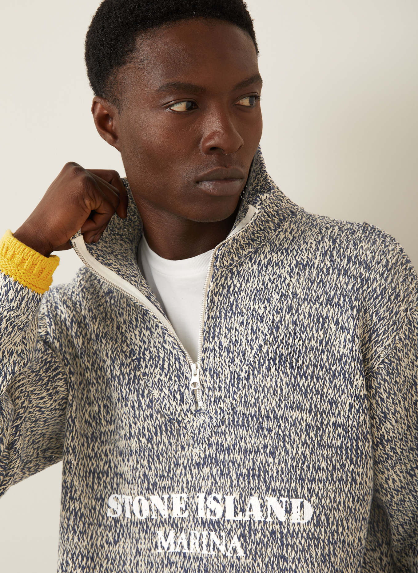 STONE ISLAND Troyer MARINA mit Leinen: ECRU / DUNKELBLAU / DUNKELGELB