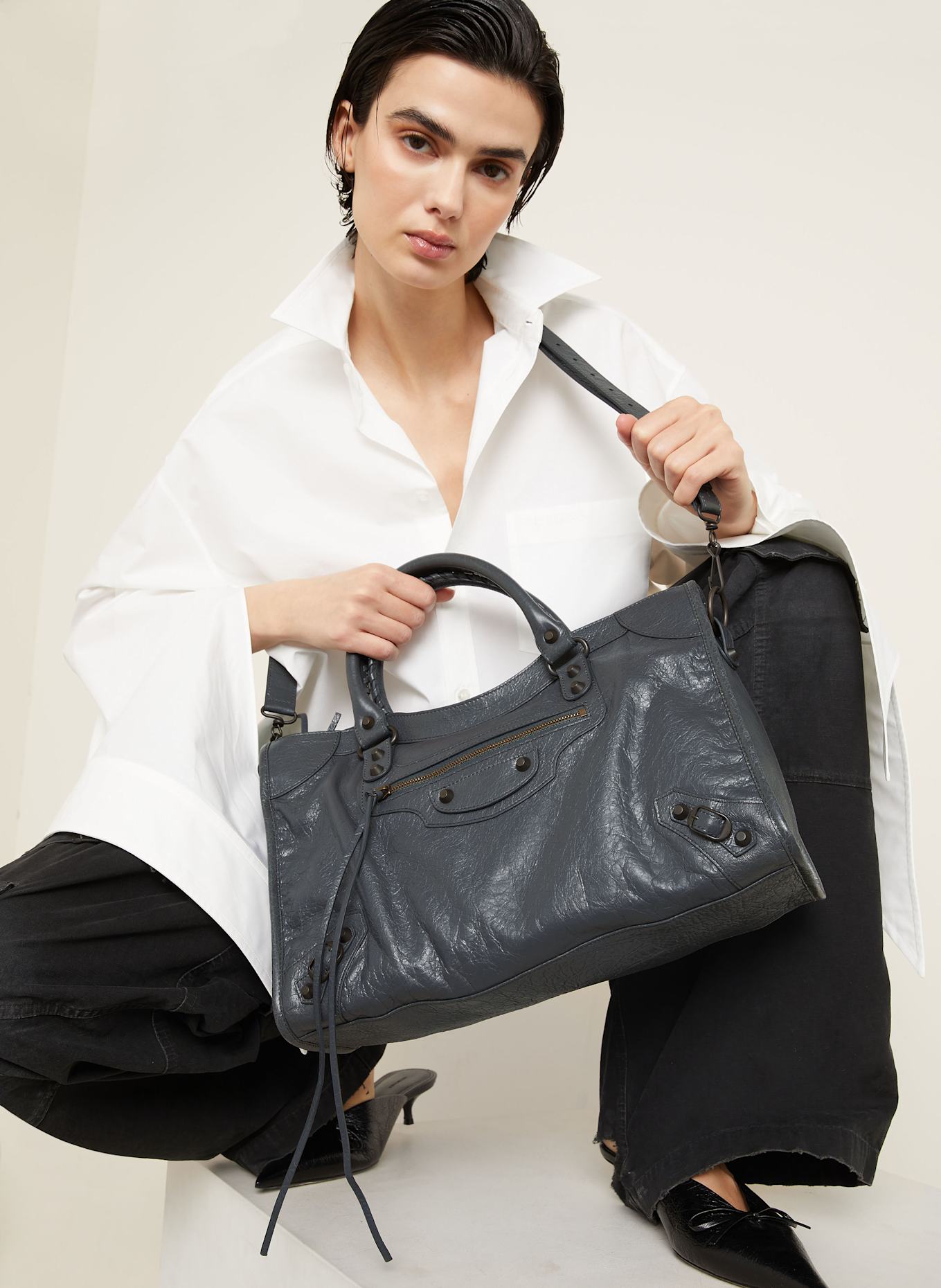 【BALENCIAGA】LE CITY MEDIUM BAG BALENCIAGA Le City medium textured-leather tote | NET-A-PORTER