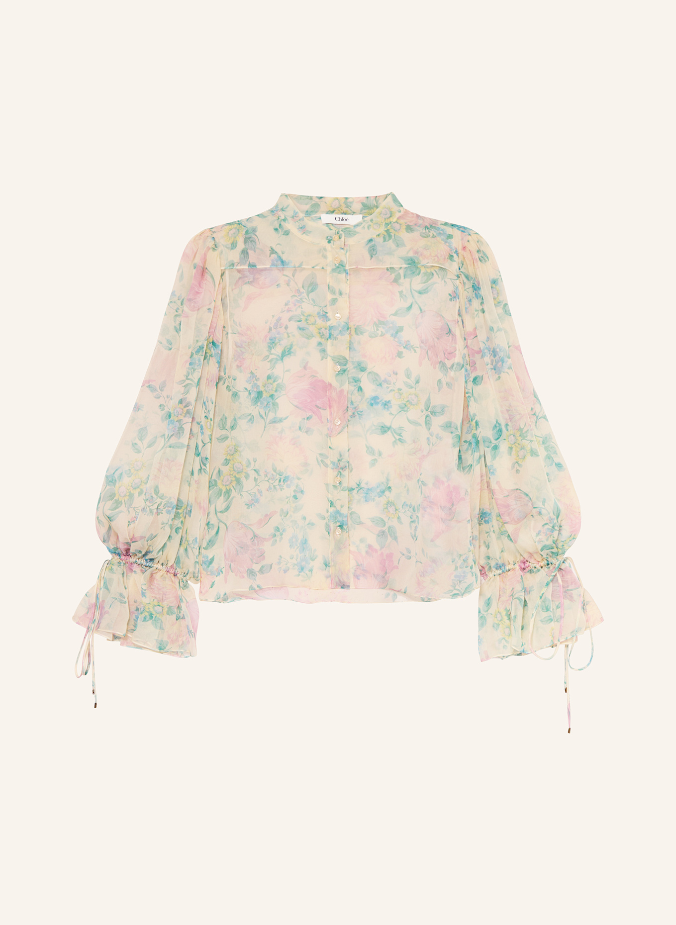 Chloé Seidenbluse mit Rüschen: HELLGELB / GRÜN / ROSA