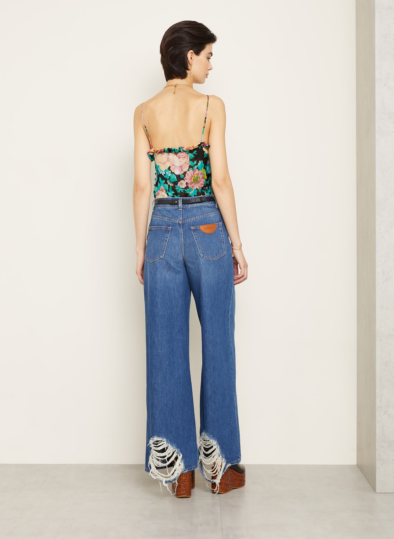 Chloé Silk top with frills: BLACK / DUSKY PINK / GREEN