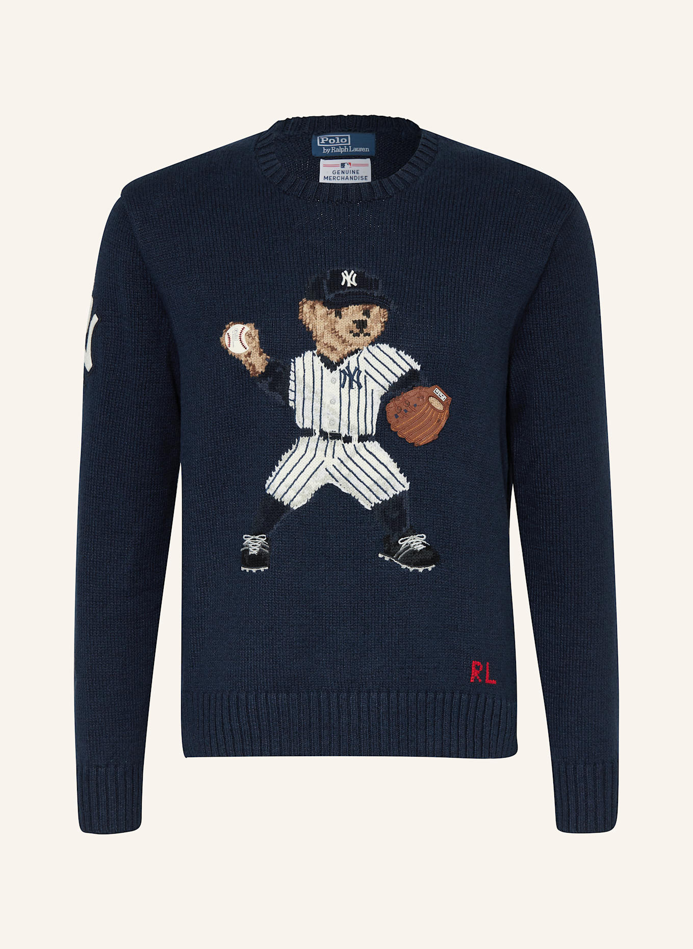 POLO RALPH LAUREN Pull YANKEES LSBEARCN avec lin: BLEU FONCÉ