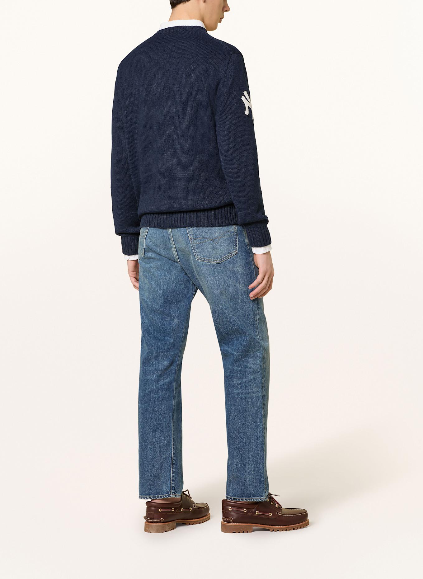 POLO RALPH LAUREN Pull YANKEES LSBEARCN avec lin: BLEU FONCÉ