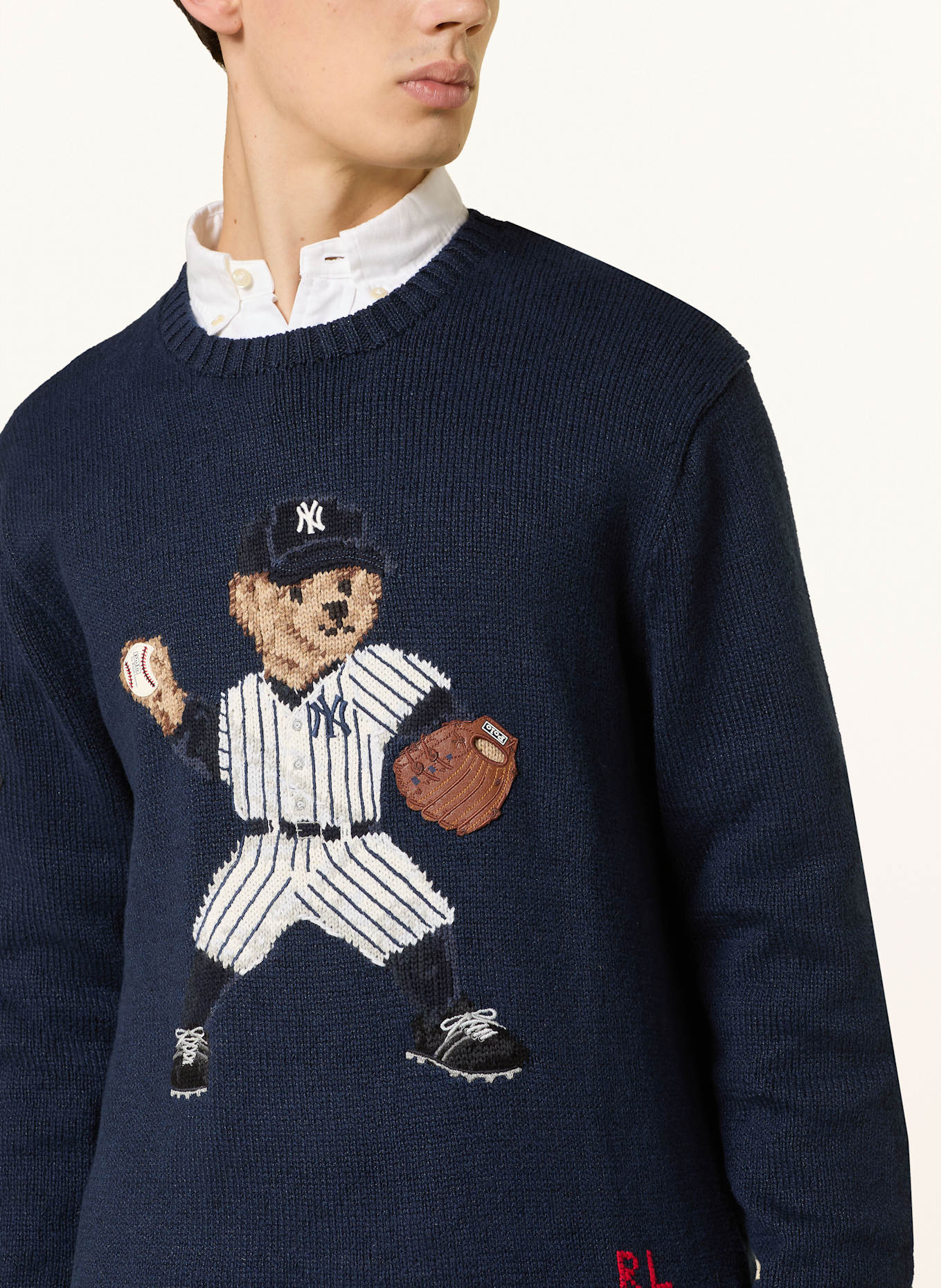 POLO RALPH LAUREN Pull YANKEES LSBEARCN avec lin: BLEU FONCÉ