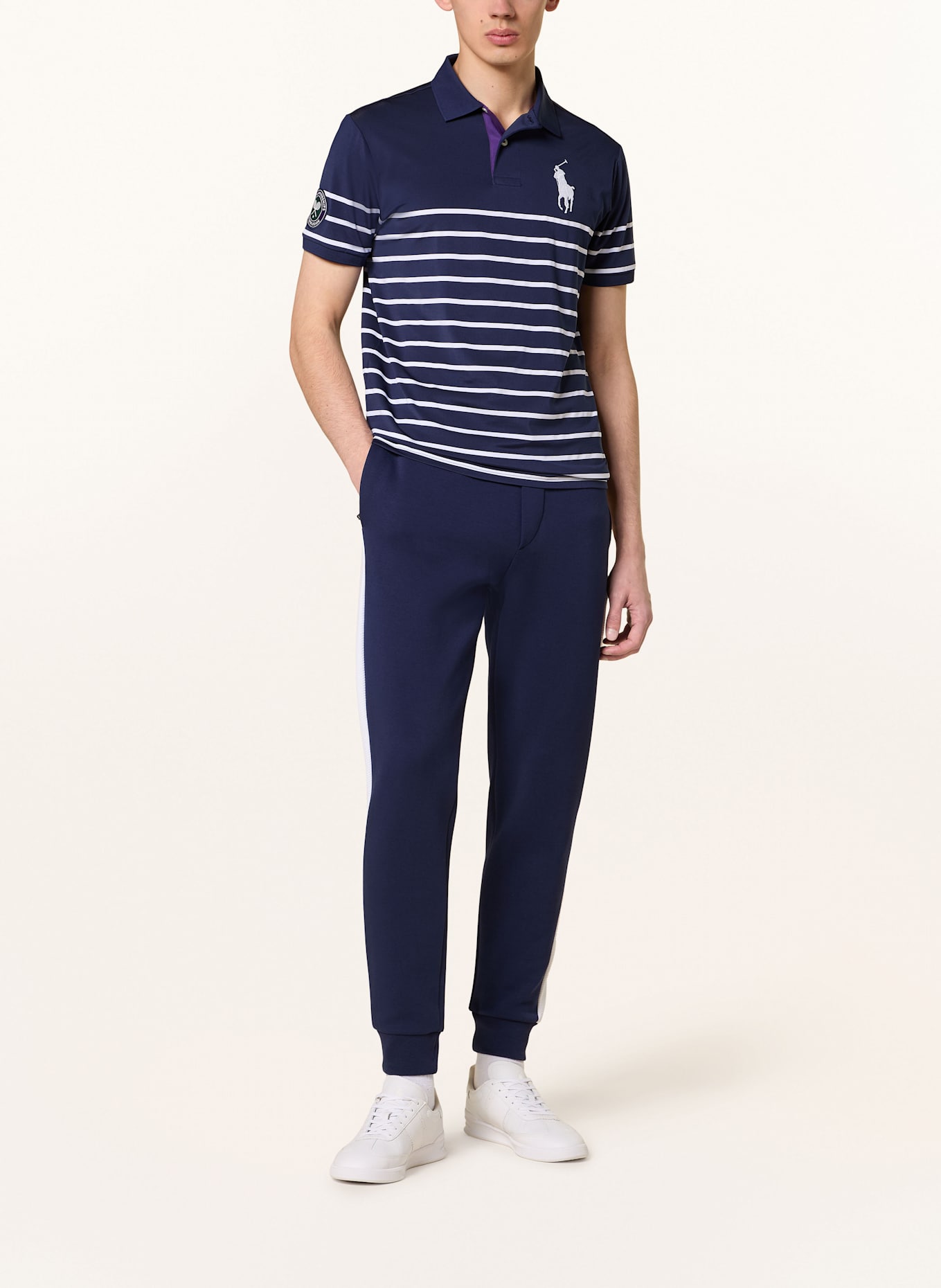 POLO RALPH LAUREN Jersey polo shirt custom slim fit: DARK BLUE / WHITE