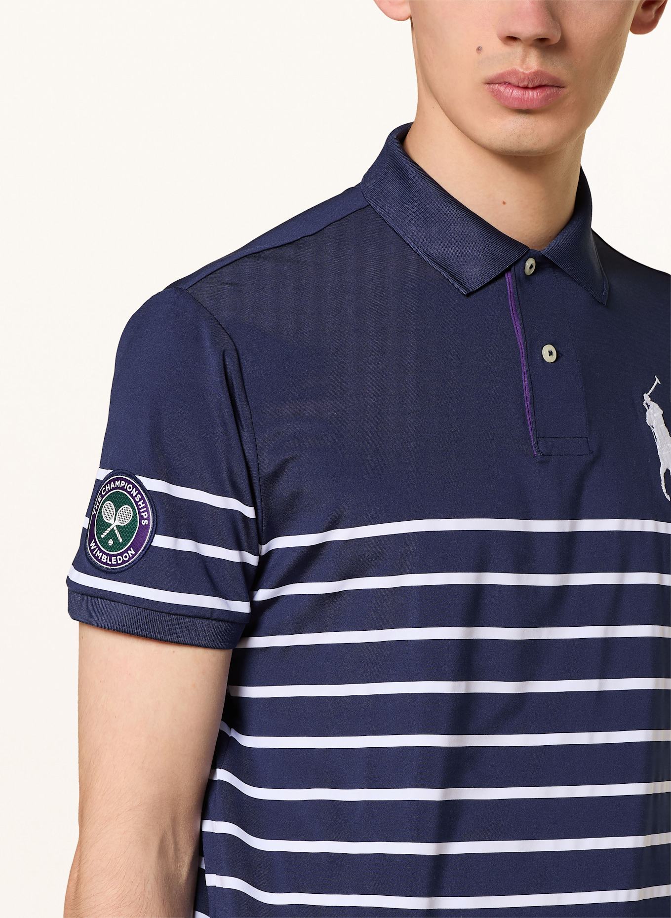 POLO RALPH LAUREN Jersey polo shirt custom slim fit: DARK BLUE / WHITE
