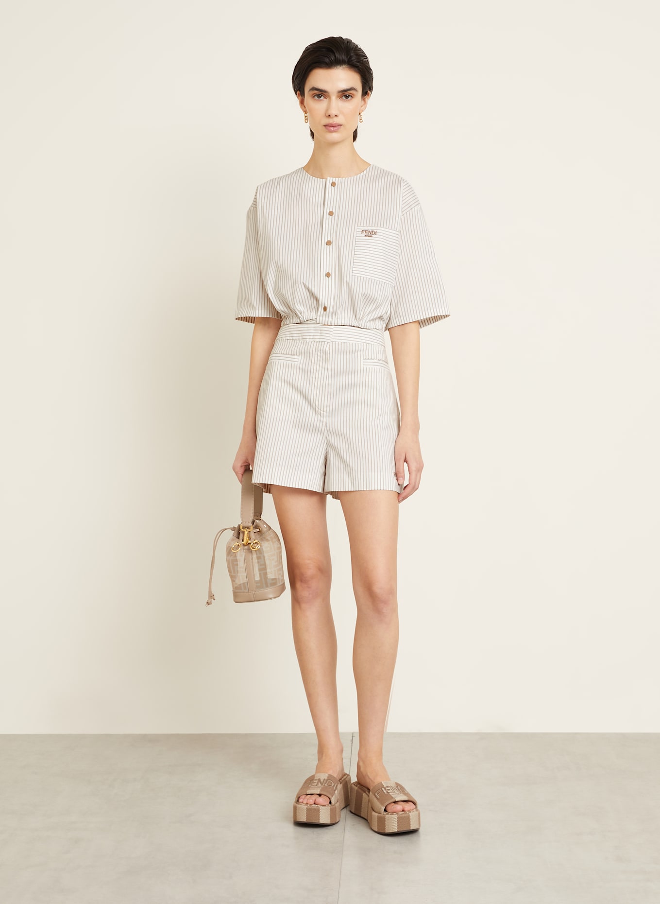 FENDI Bluse: WEISS/ BRAUN/ HELLBRAUN