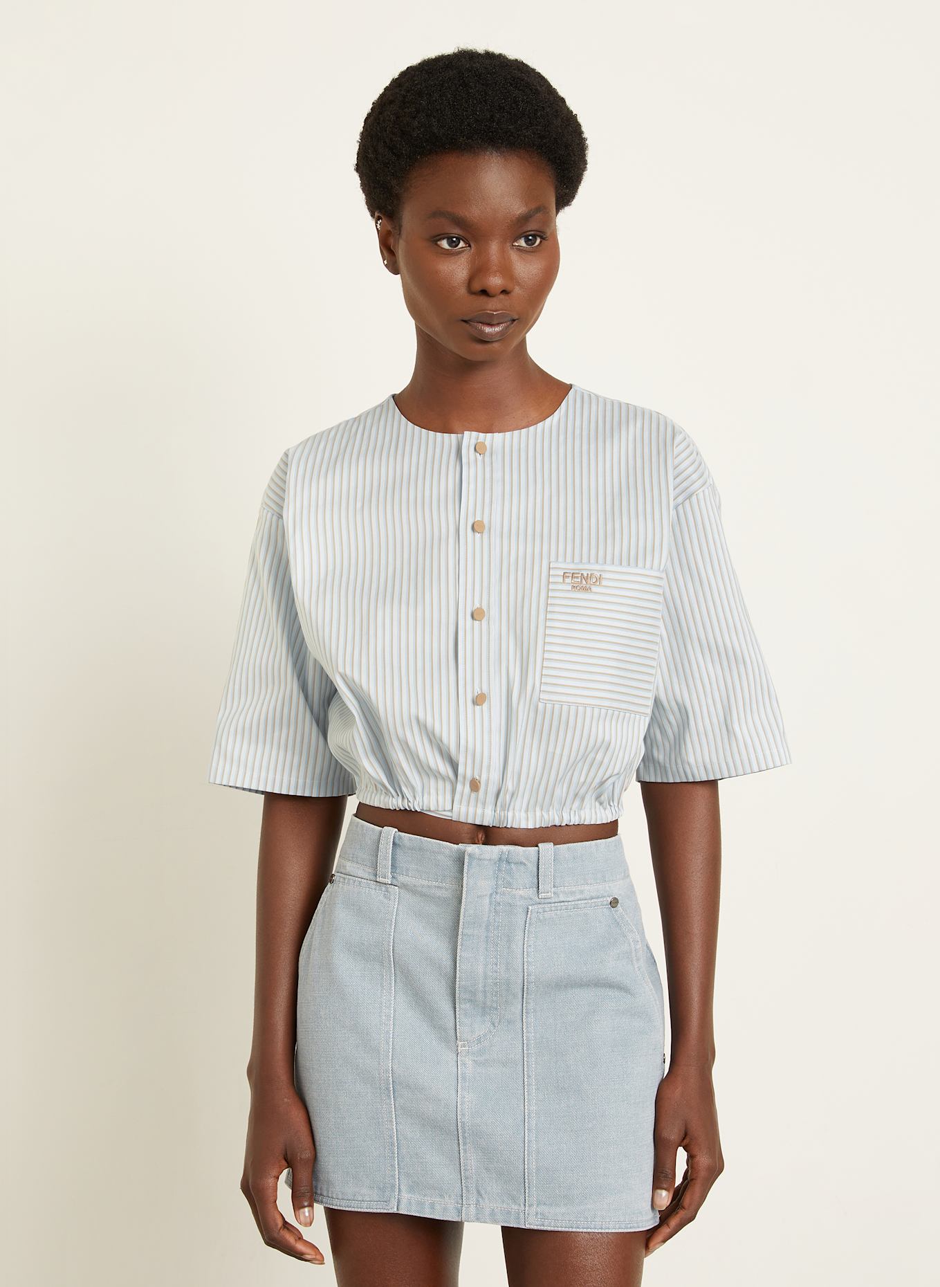 FENDI Bluse: HELLBLAU / CAMEL